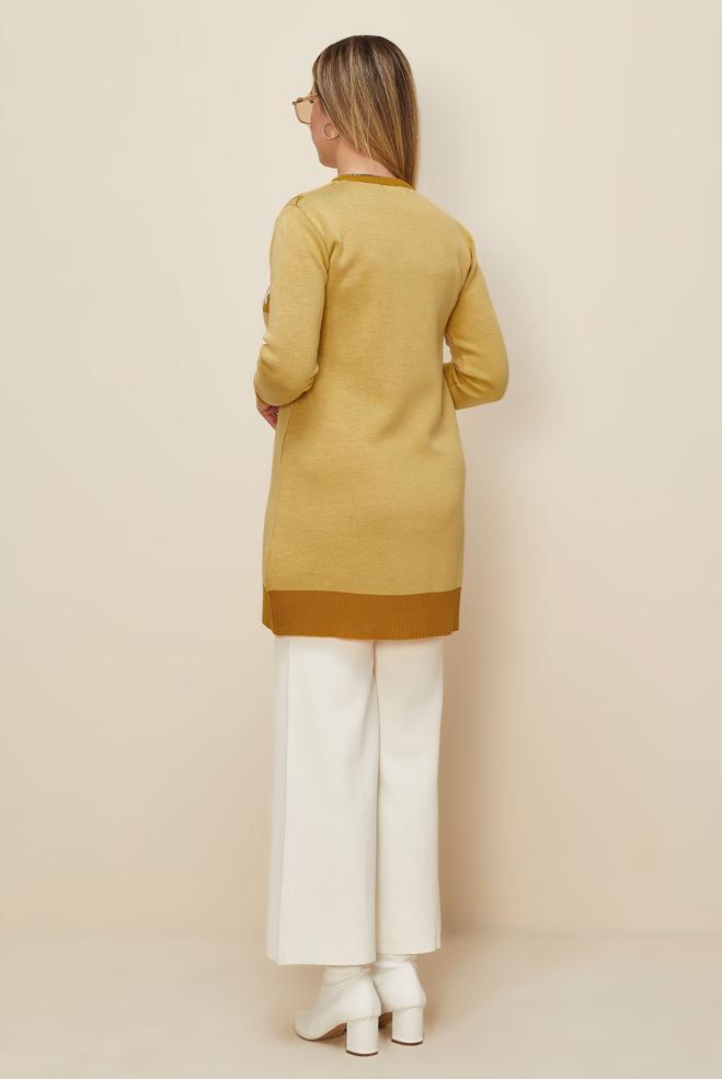 Vêtements hijab JAUNE TUNIQUE EN MAILLE MOTIF FLEURI 43178 - ALVİNA