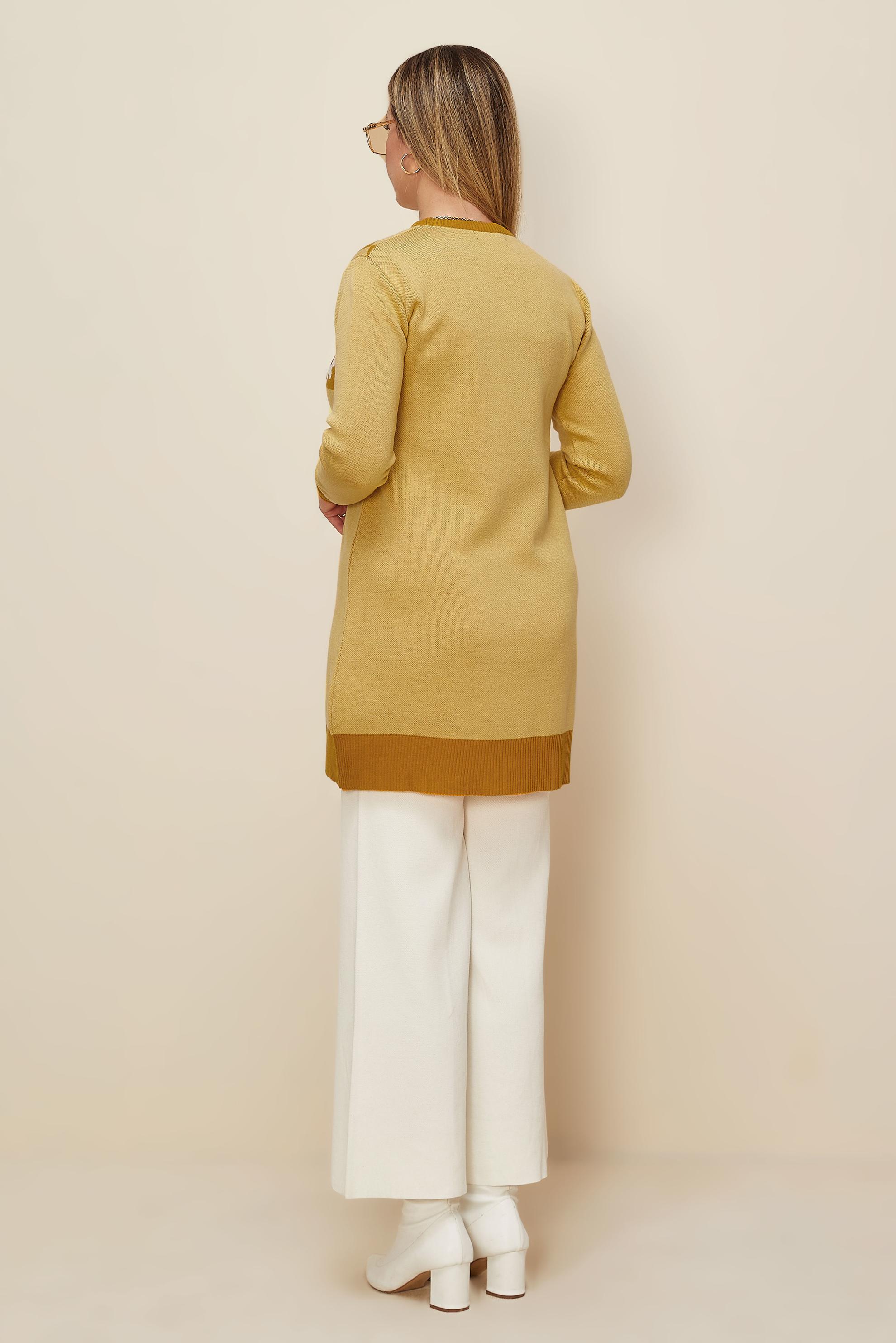 Vêtements hijab JAUNE TUNIQUE EN MAILLE MOTIF FLEURI 43178