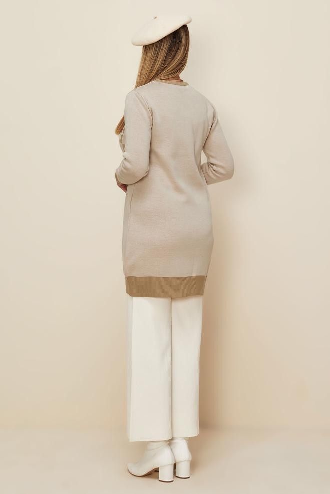 Hijab clothing BROWN FLORAL PATTERNED KNITWEAR TUNIC 43178  - ALVİNA