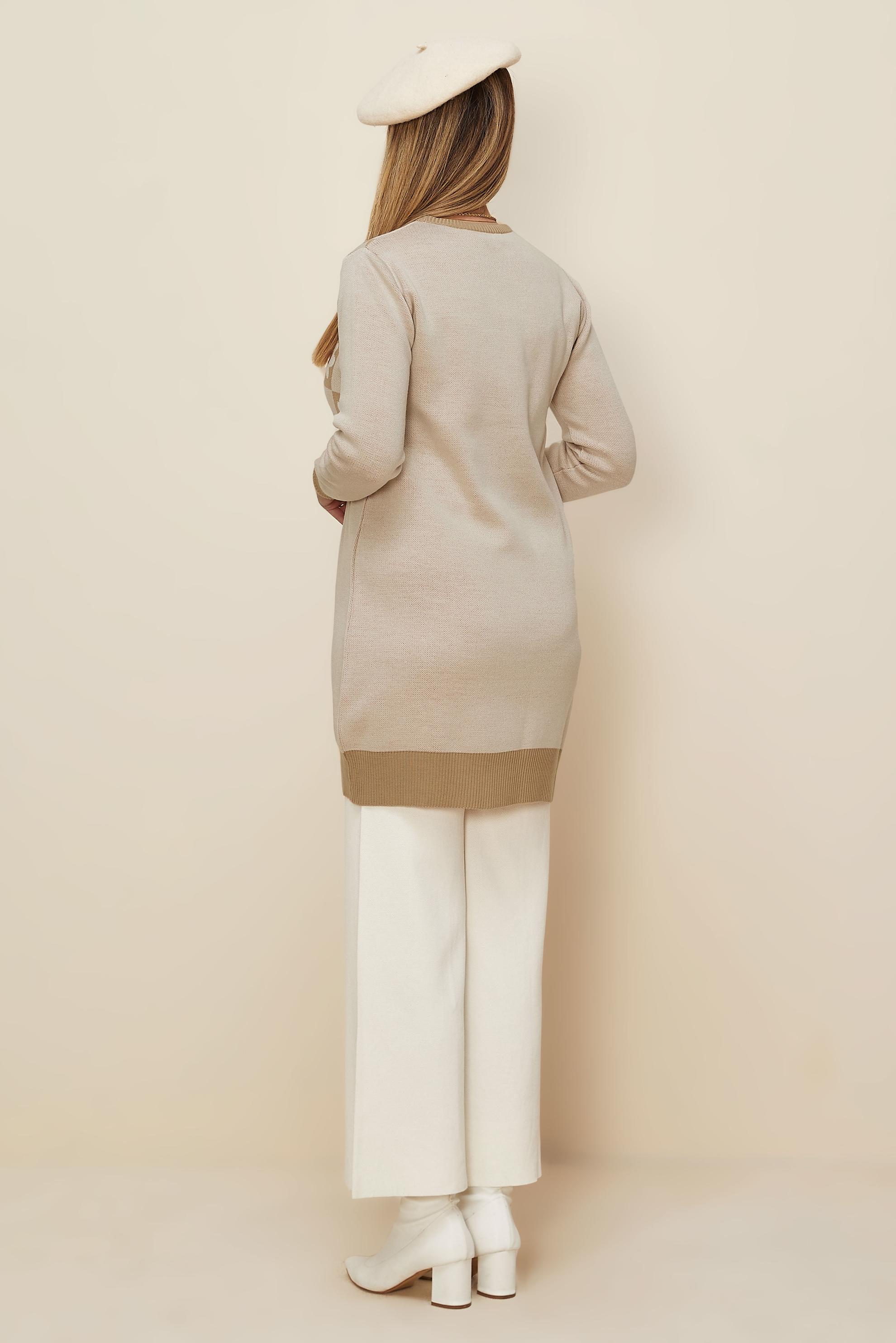 Vêtements hijab BRUN TUNIQUE EN MAILLE MOTIF FLEURI 43178