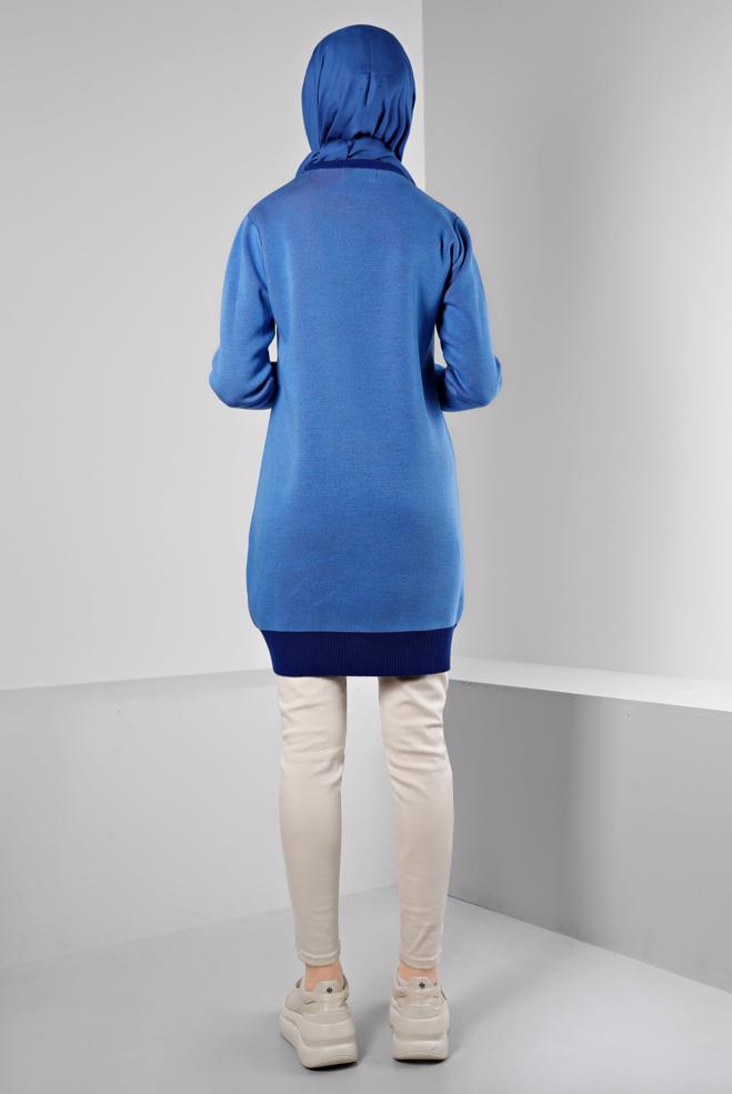 Vêtements hijab BLEU TUNIQUE EN MAILLE MOTIF FLEURI 43178 - ALVİNA