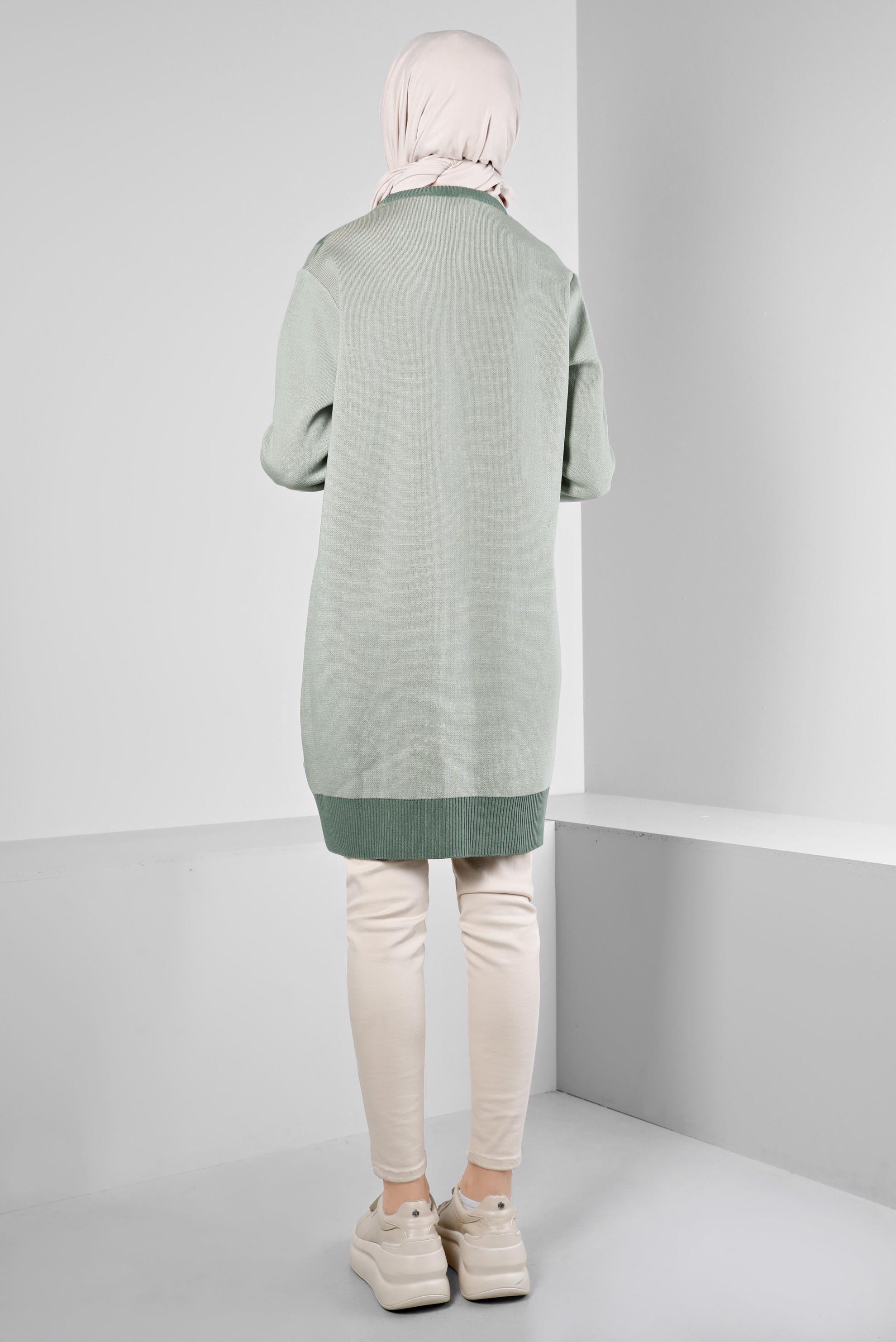 Vêtements hijab VERT TUNIQUE EN MAILLE MOTIF FLEURI 43178