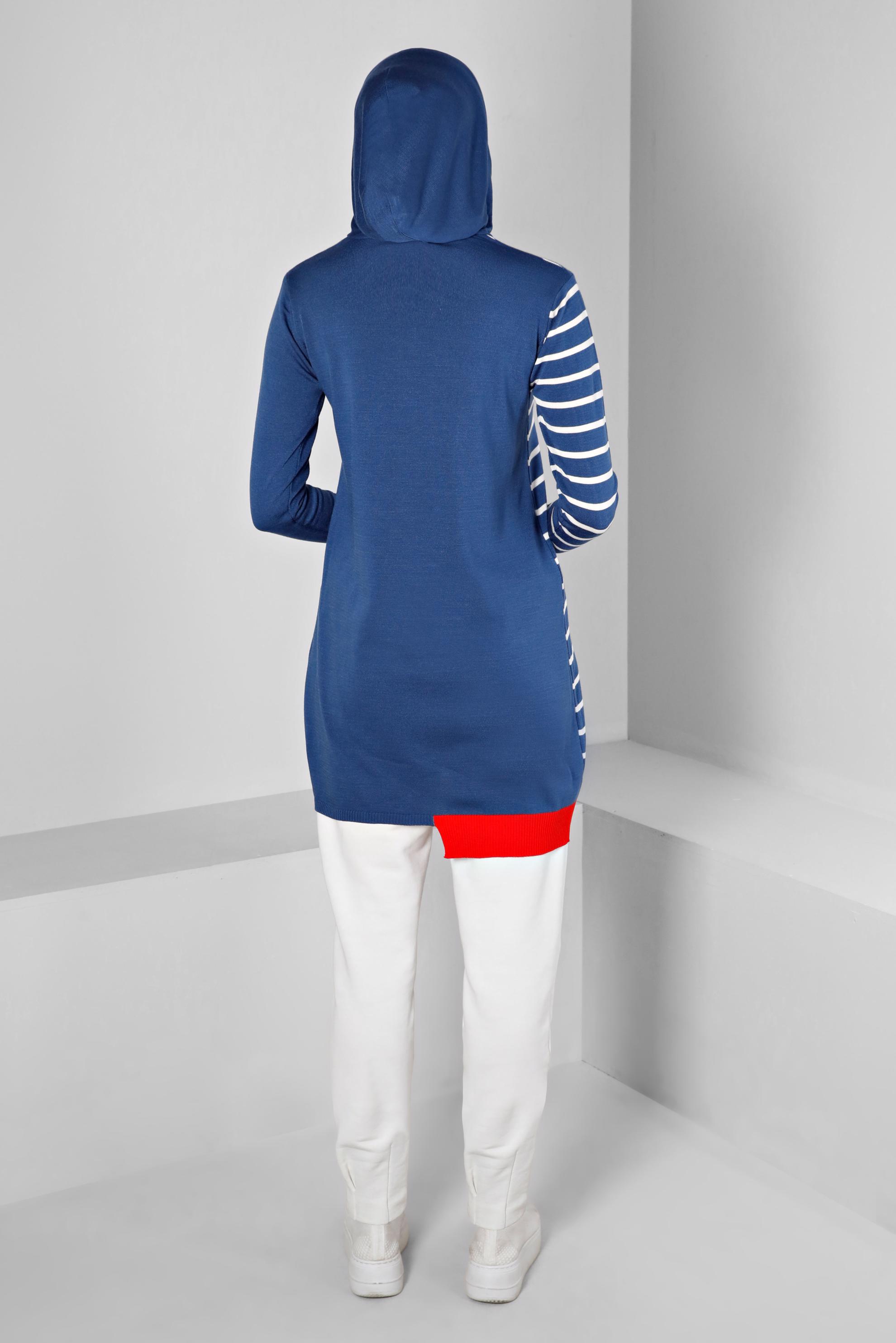 Vêtements hijab BLEU MARINE TUNIQUE EN MAILLE À CAPUCHE À RAYURES 43179