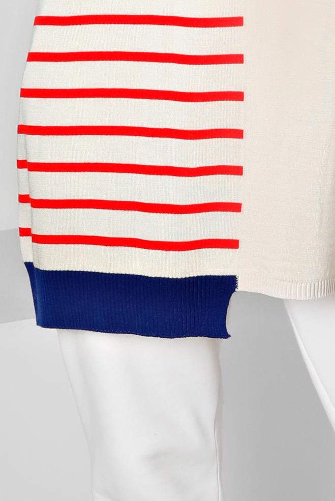 Tesettür giyim BEJ ÇİZGİLİ KAPÜŞONLU TRİKO TUNİK 43179  - ALVİNA