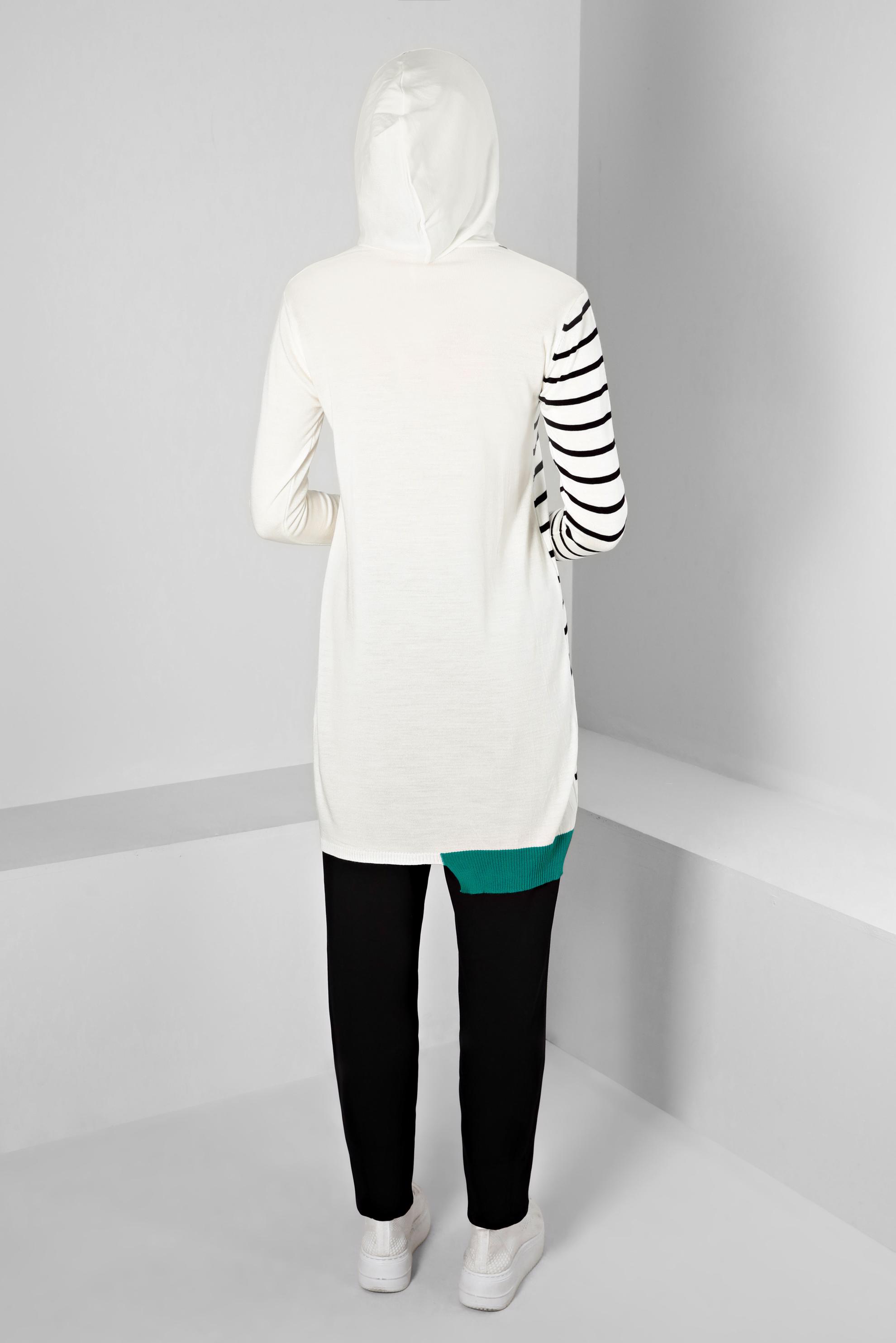 Vêtements hijab BEIGE TUNIQUE EN MAILLE À CAPUCHE À RAYURES 43179