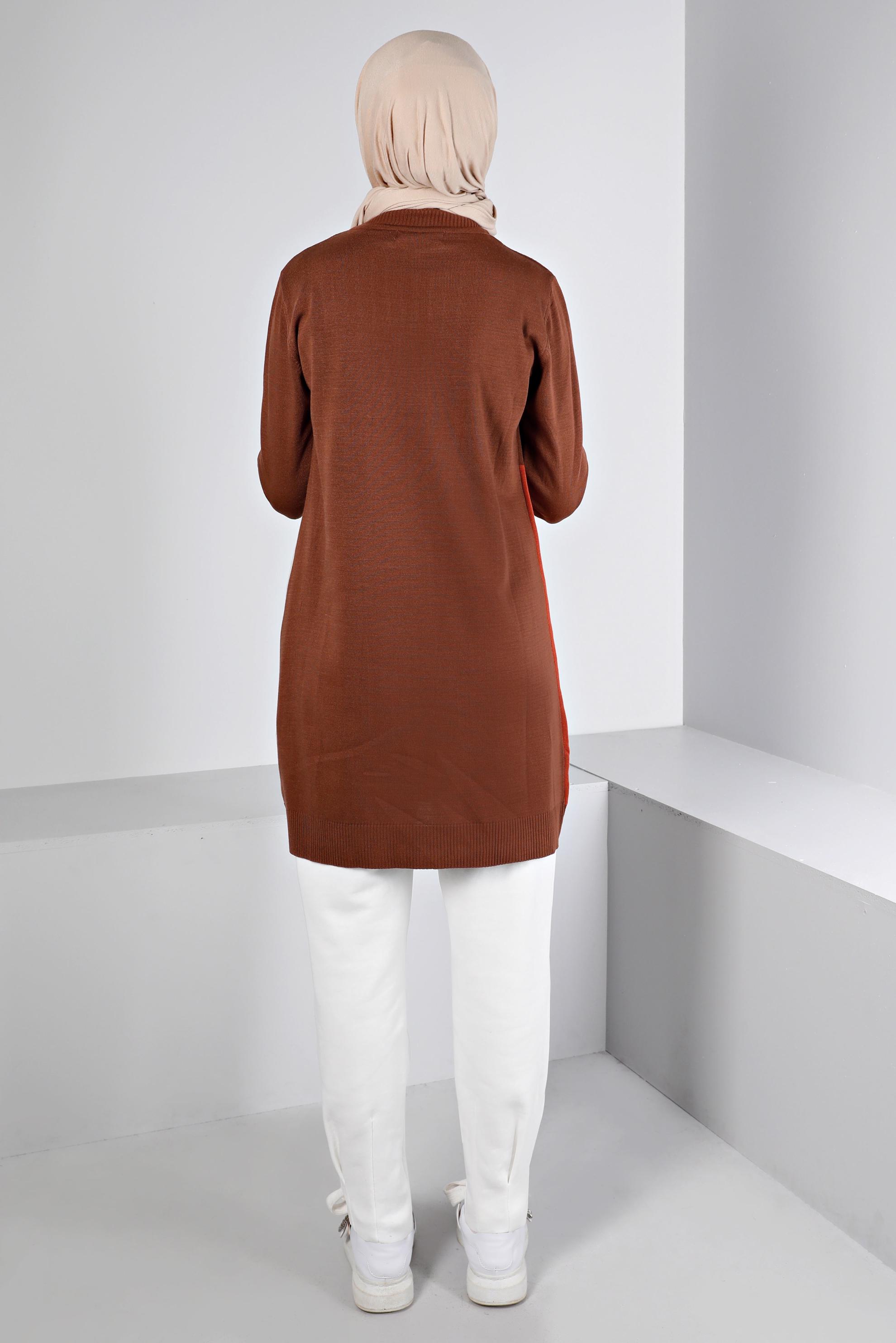 Tesettür giyim KAHVE RENK BLOKLU TRİKO TUNİK 43180