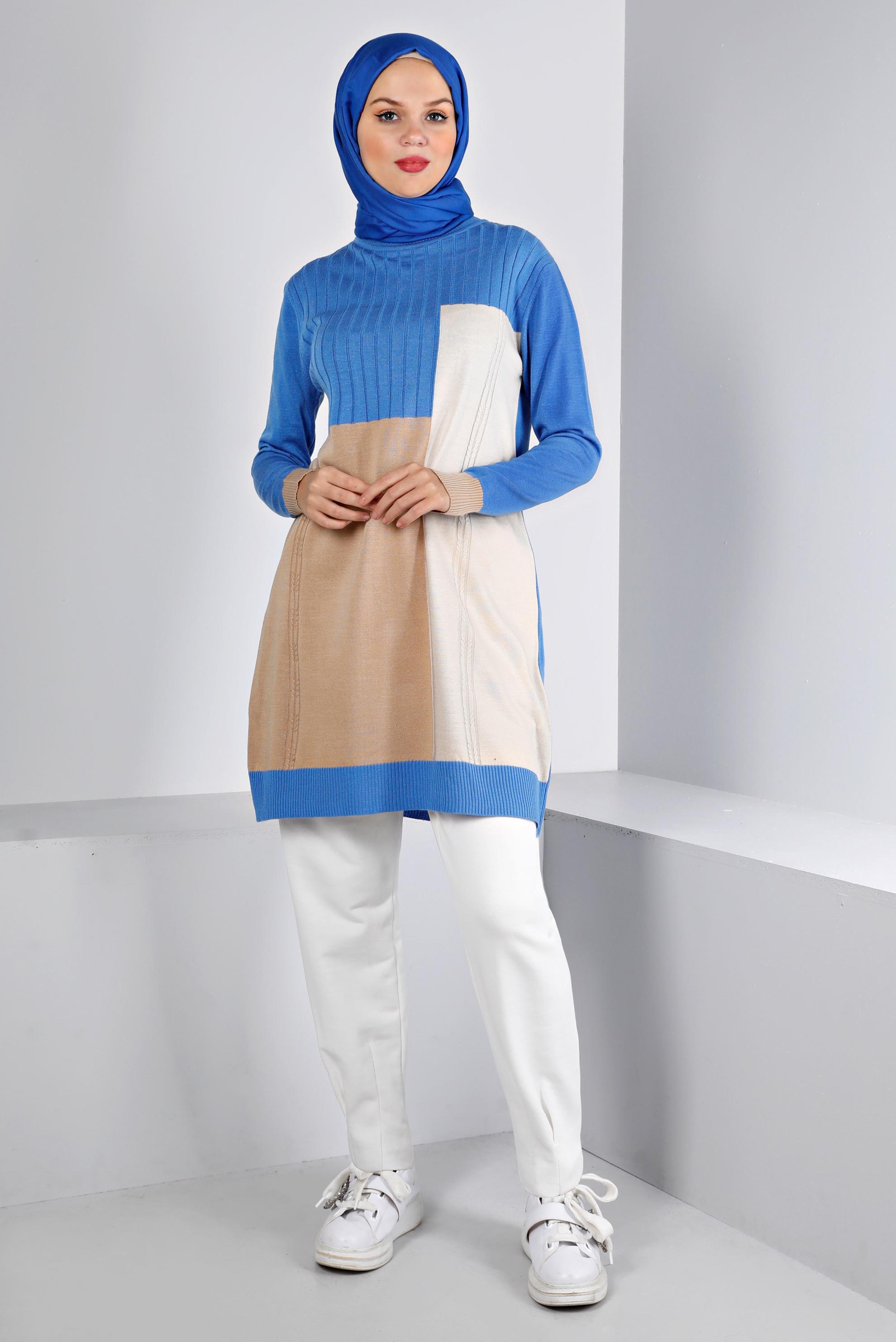 Vêtements hijab BLEU TUNIQUE EN TRICOT COULEUR 43180