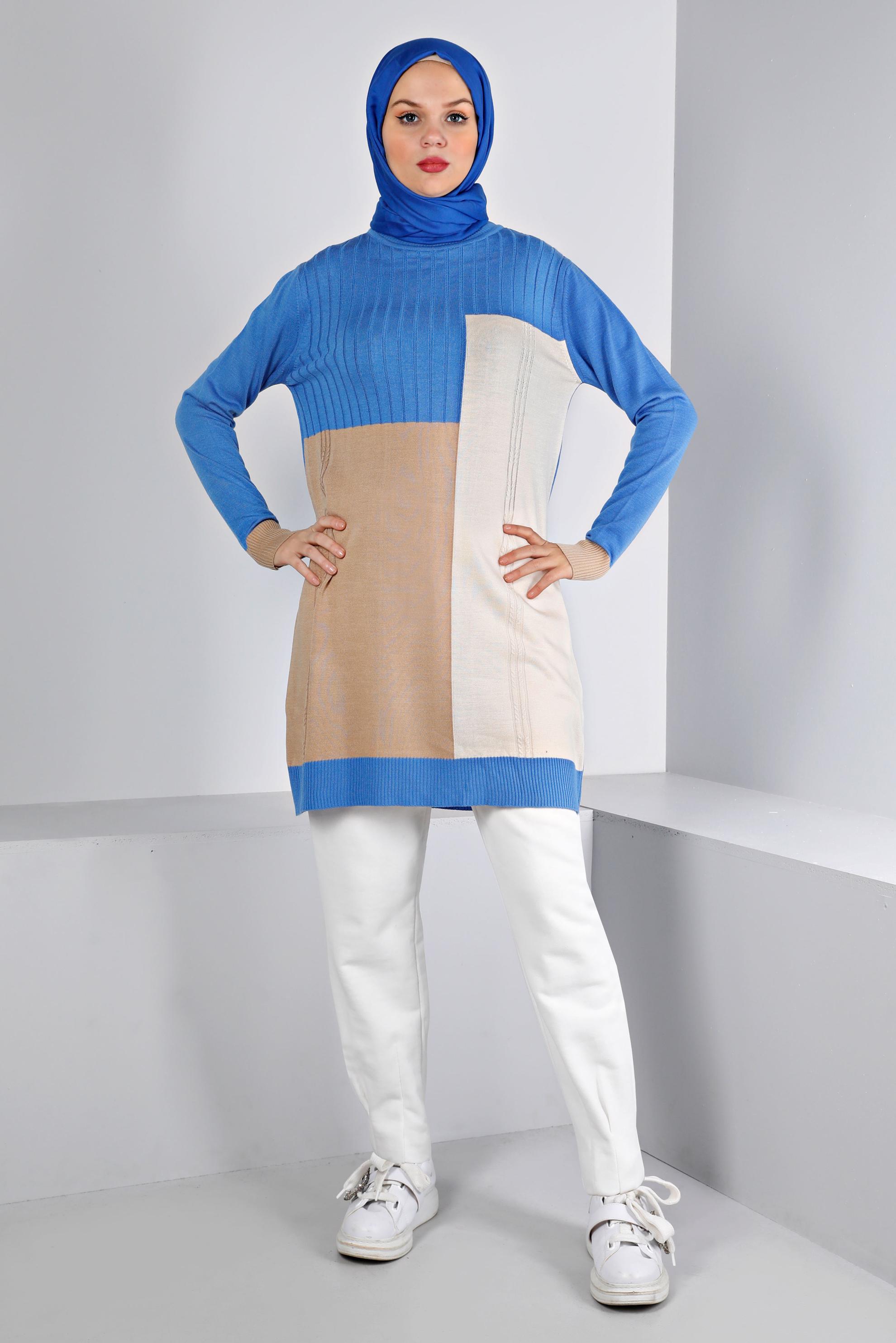 Vêtements hijab BLEU TUNIQUE EN TRICOT COULEUR 43180