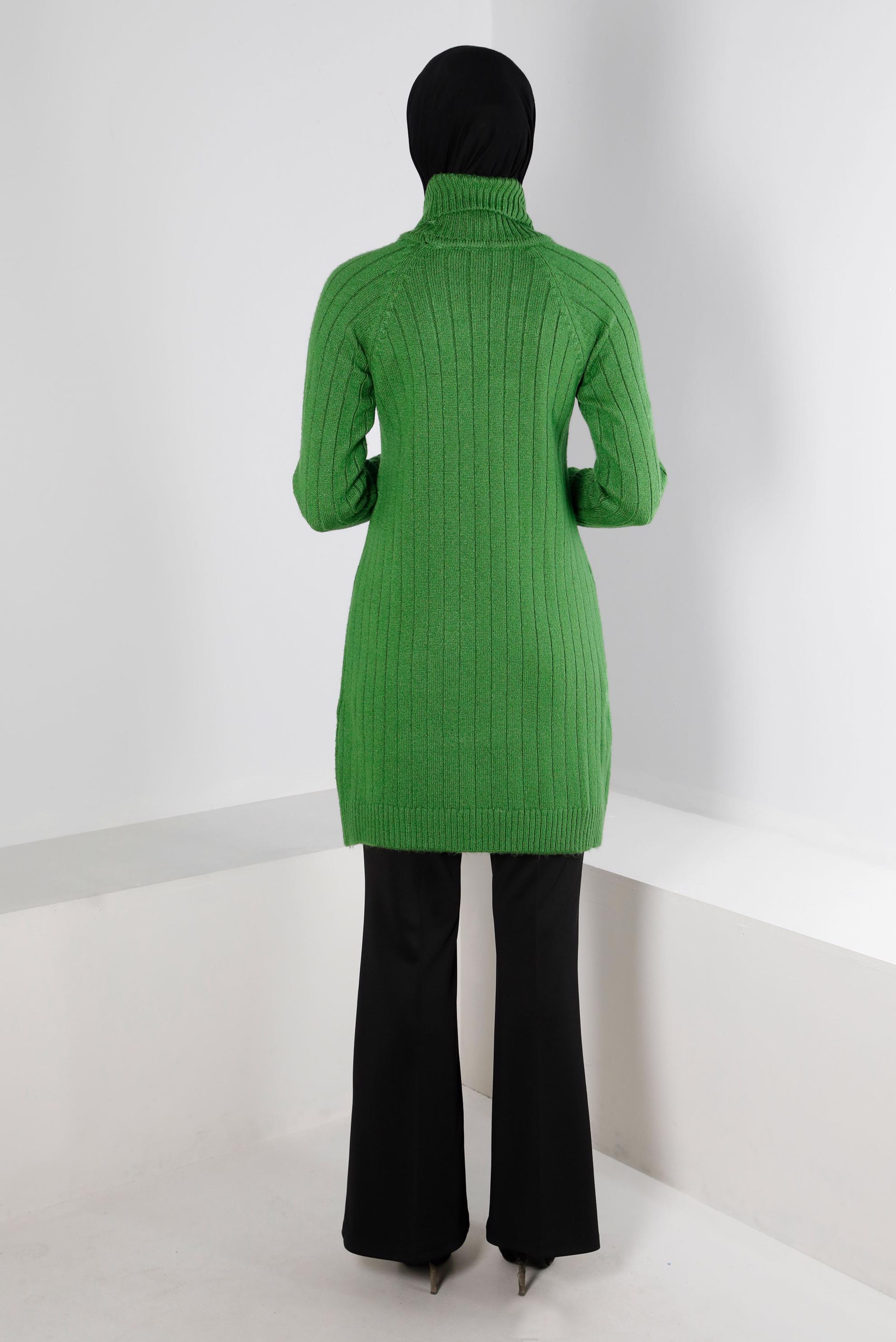 Tesettür giyim YEŞİL KENDİNDEN DESENLİ TRİKO TUNİK 43181 