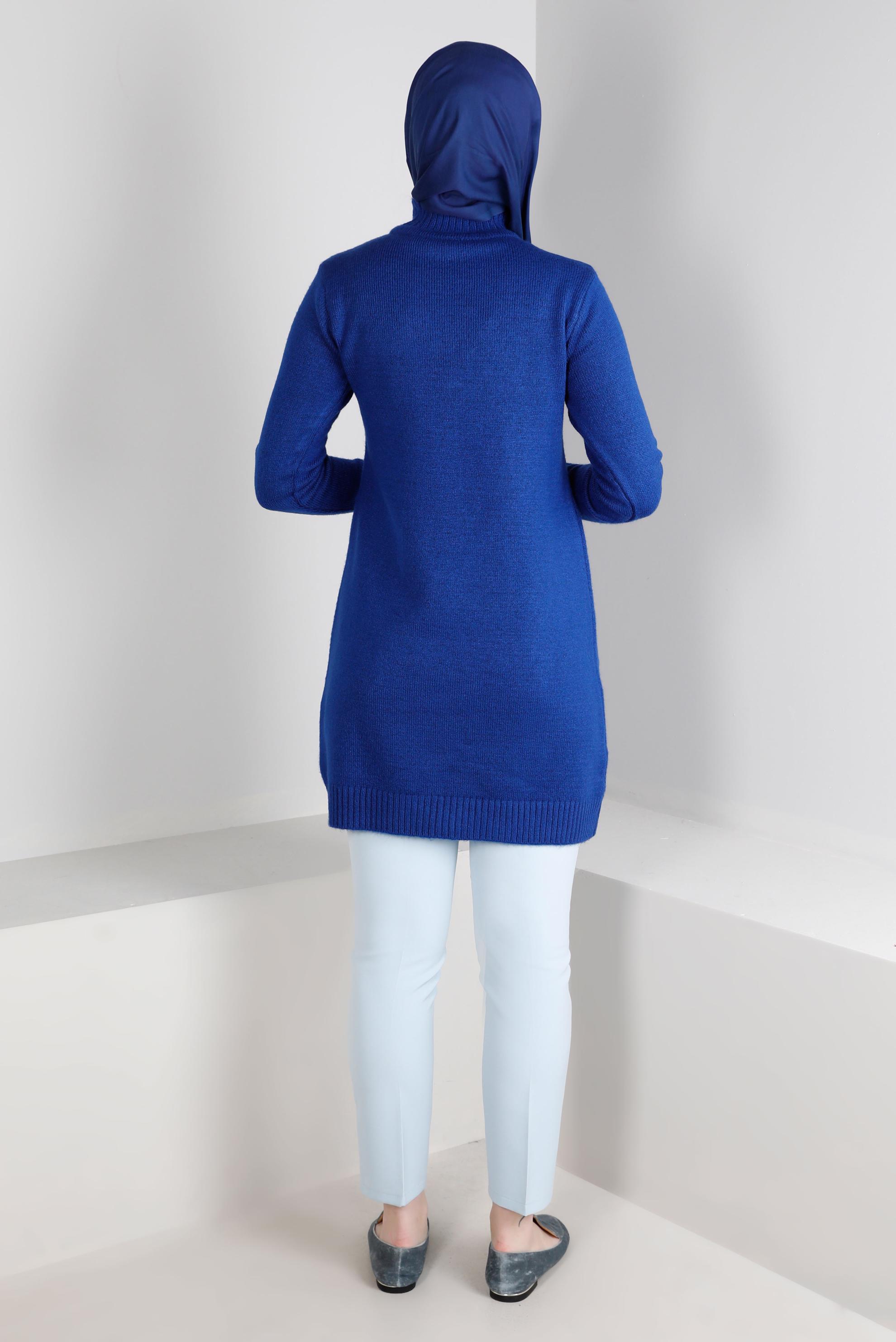 Tesettür giyim LACİVERT PONPON DETAYLI BOĞAZLI TRİKO TUNİK 43182