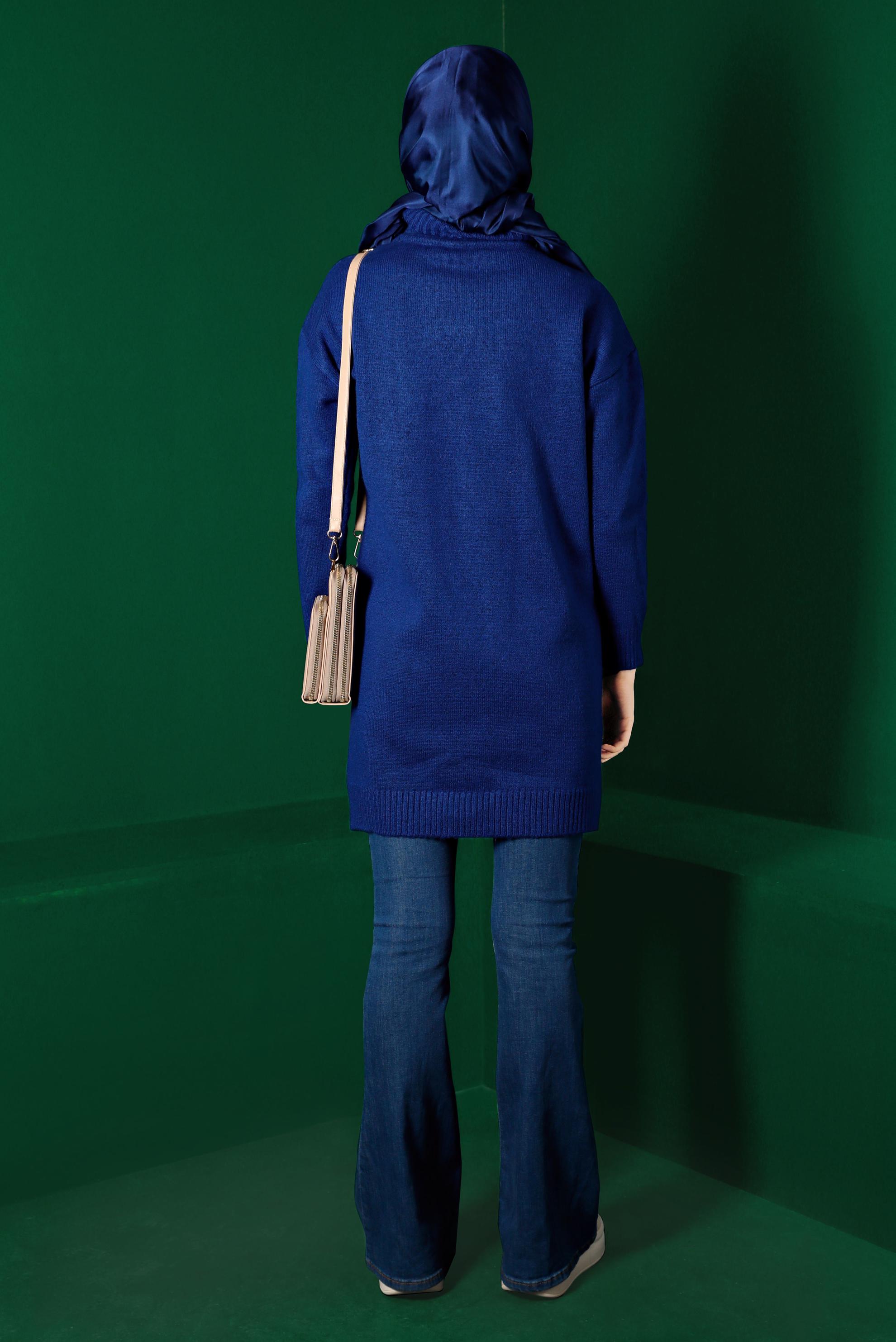 Tesettür giyim LACİVERT ÖRGÜ DESENLİ BOĞAZLI TRİKO TUNİK 43185