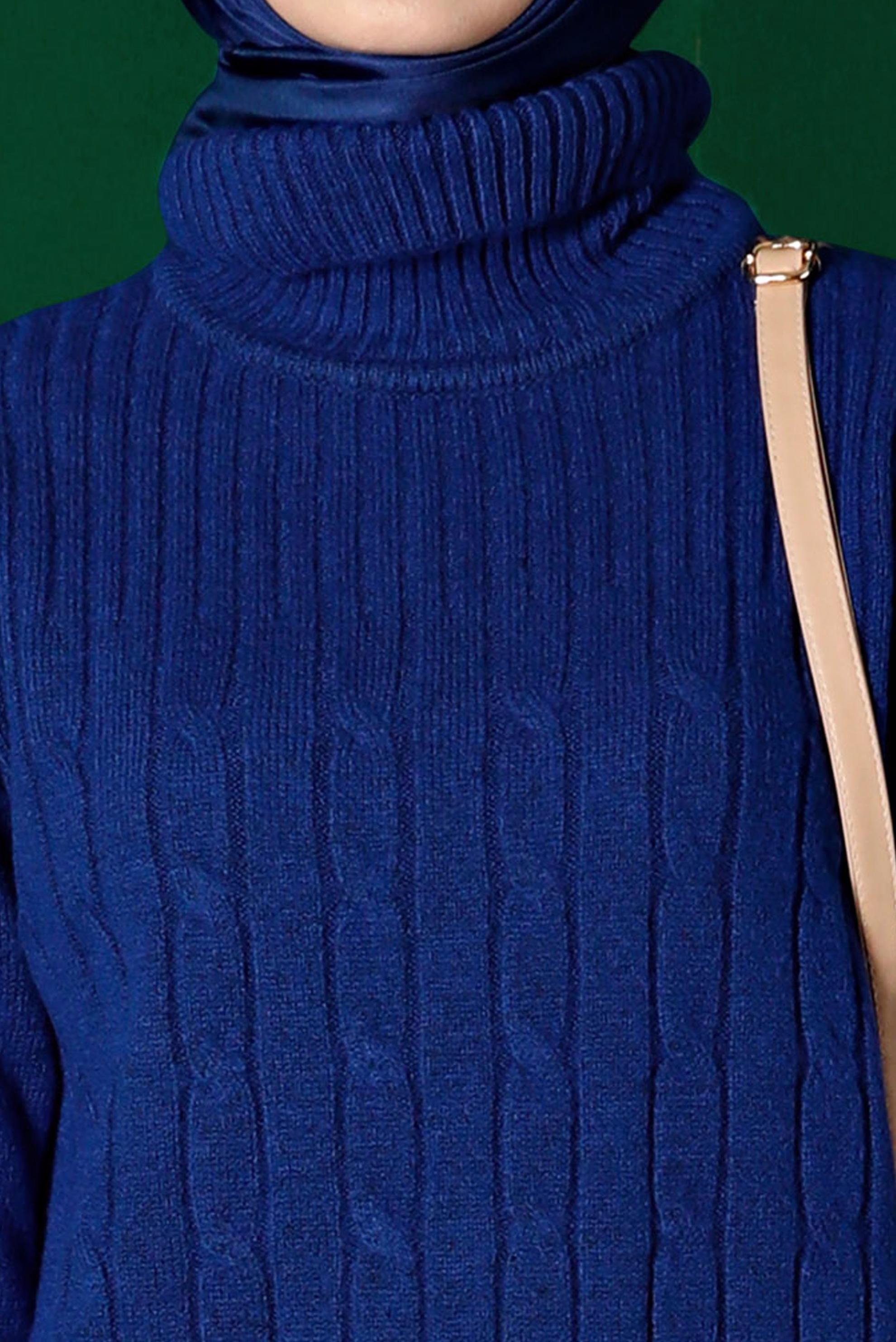 Tesettür giyim LACİVERT ÖRGÜ DESENLİ BOĞAZLI TRİKO TUNİK 43185