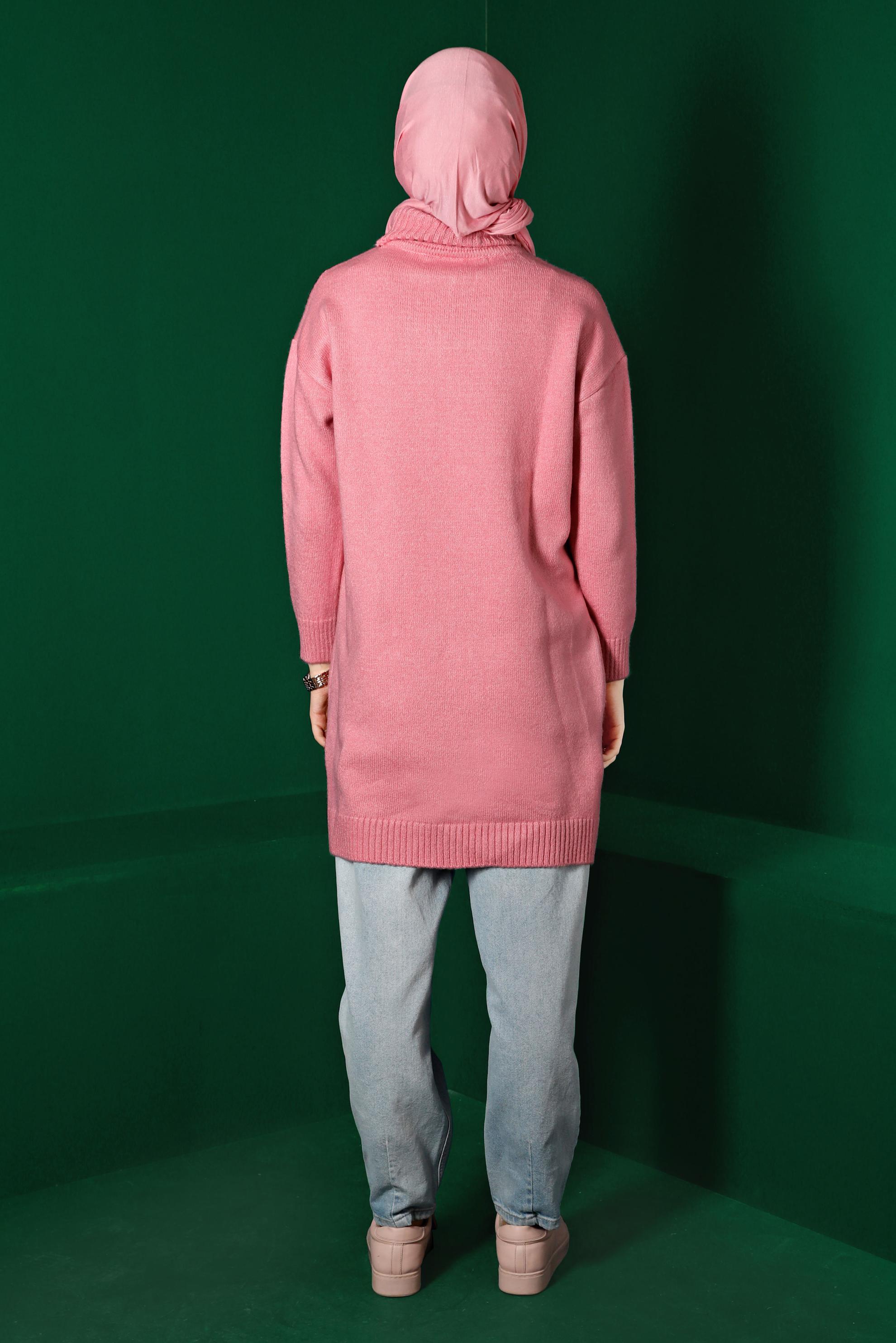 Tesettür giyim PUDRA ÖRGÜ DESENLİ BOĞAZLI TRİKO TUNİK 43185