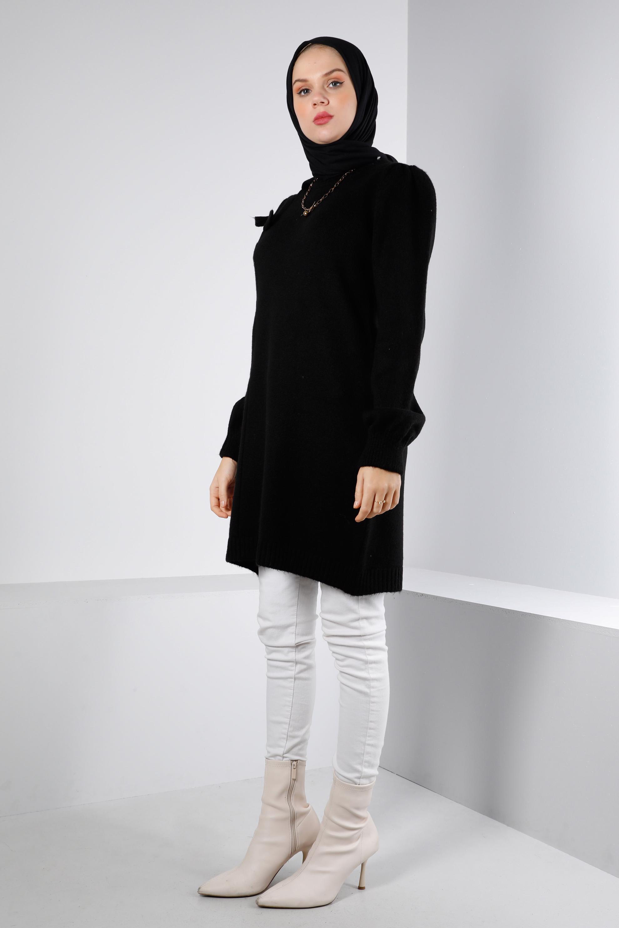 Tesettür giyim SİYAH ÖRGÜ DESENLİ TRİKO TUNİK 43186 