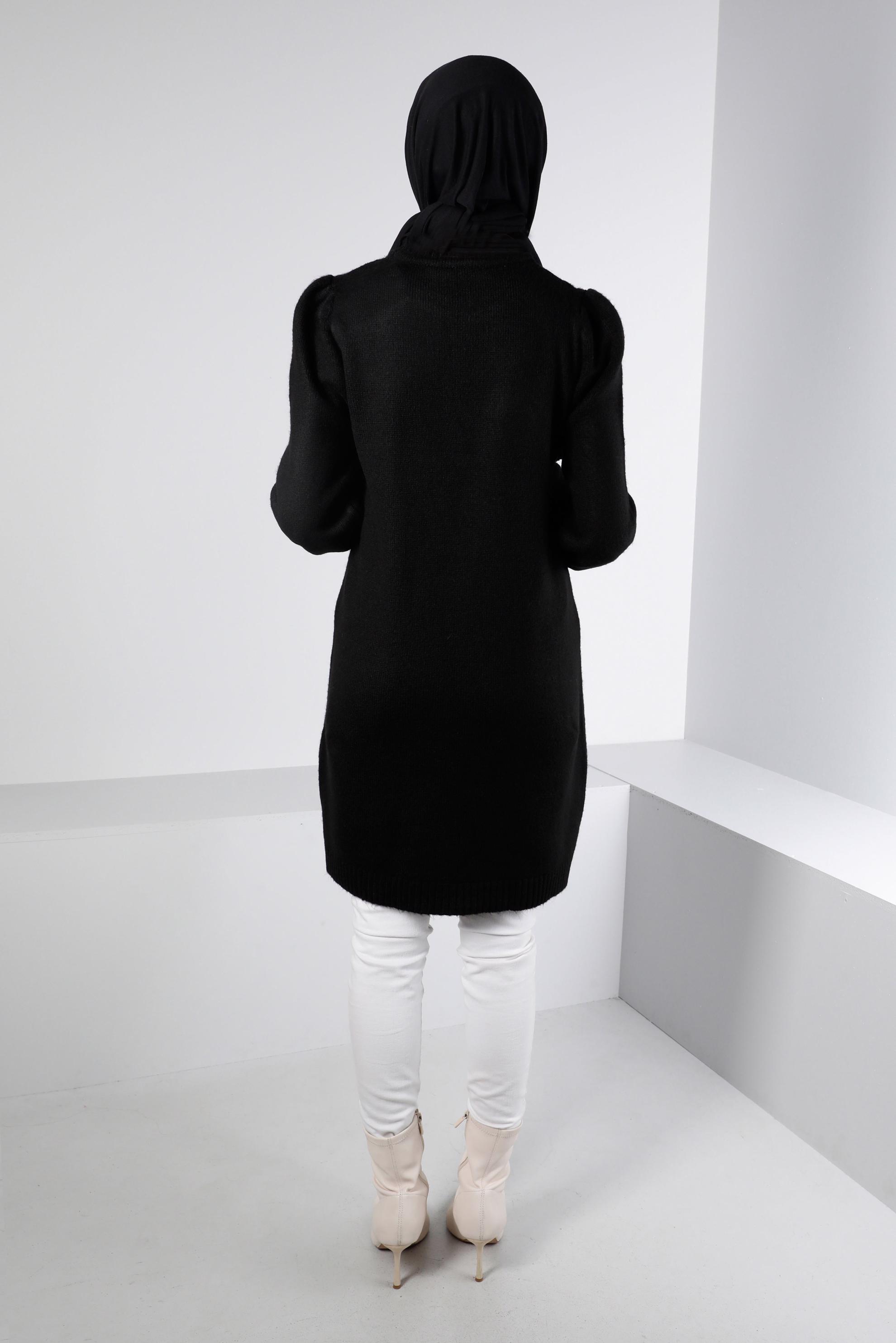 Tesettür giyim SİYAH ÖRGÜ DESENLİ TRİKO TUNİK 43186 