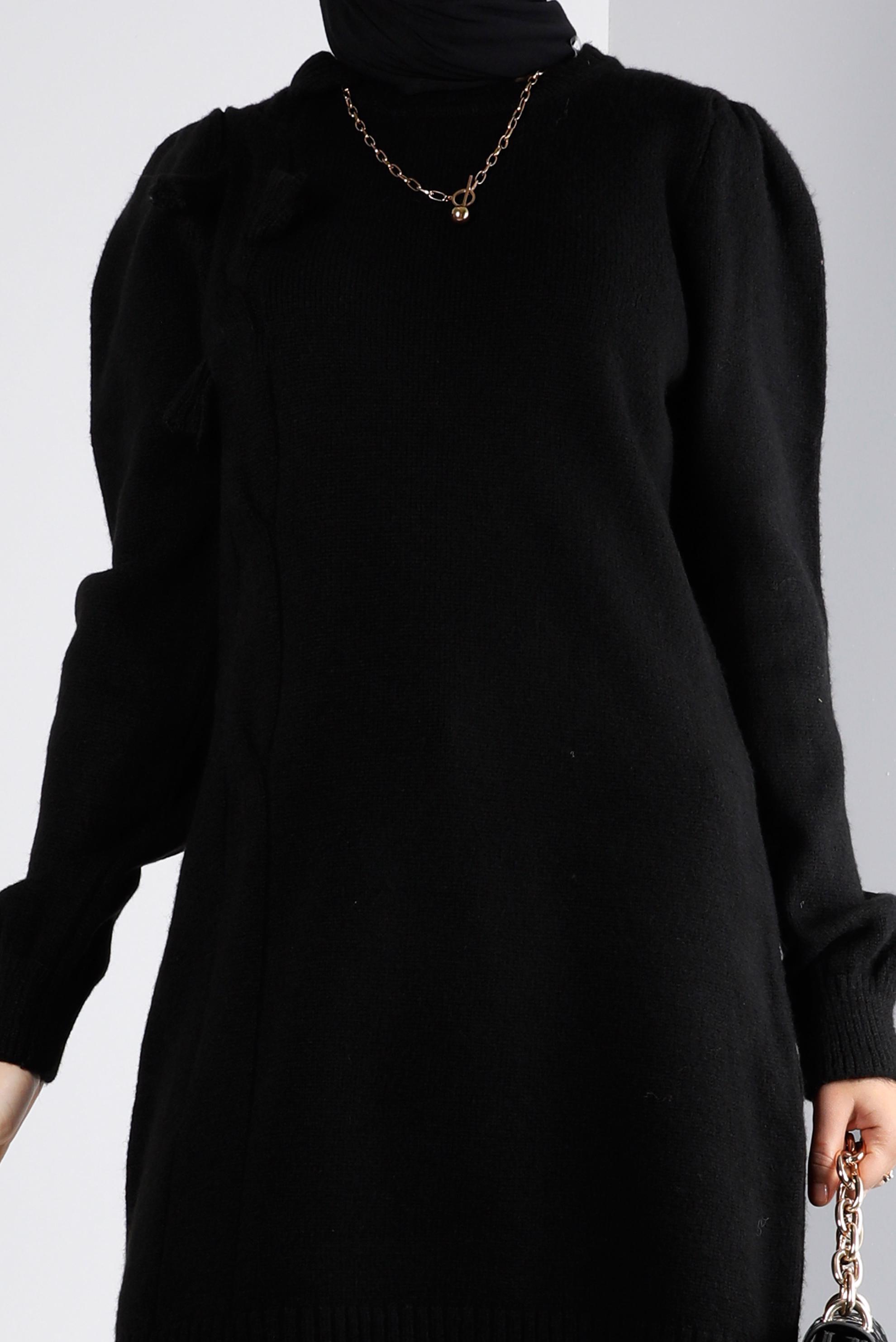 Tesettür giyim SİYAH ÖRGÜ DESENLİ TRİKO TUNİK 43186 