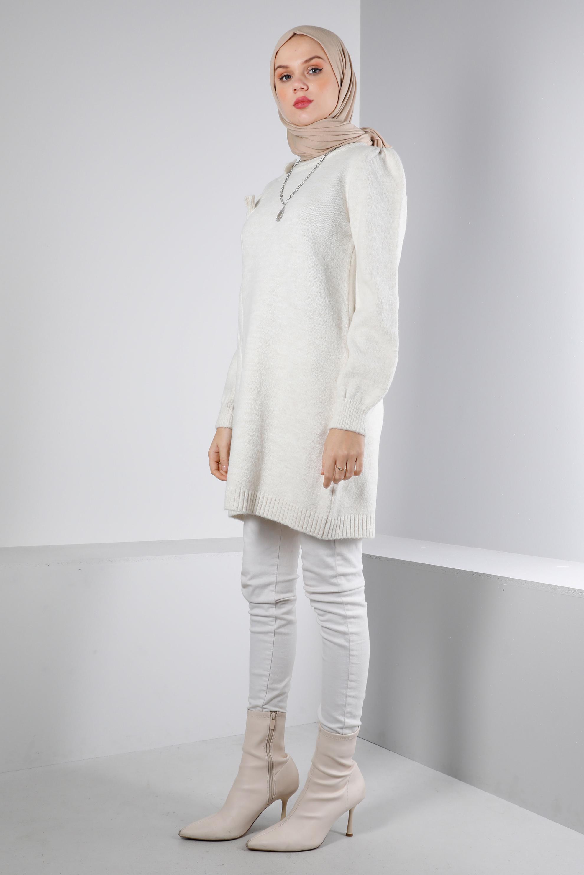 Tesettür giyim BEYAZ ÖRGÜ DESENLİ TRİKO TUNİK 43186 