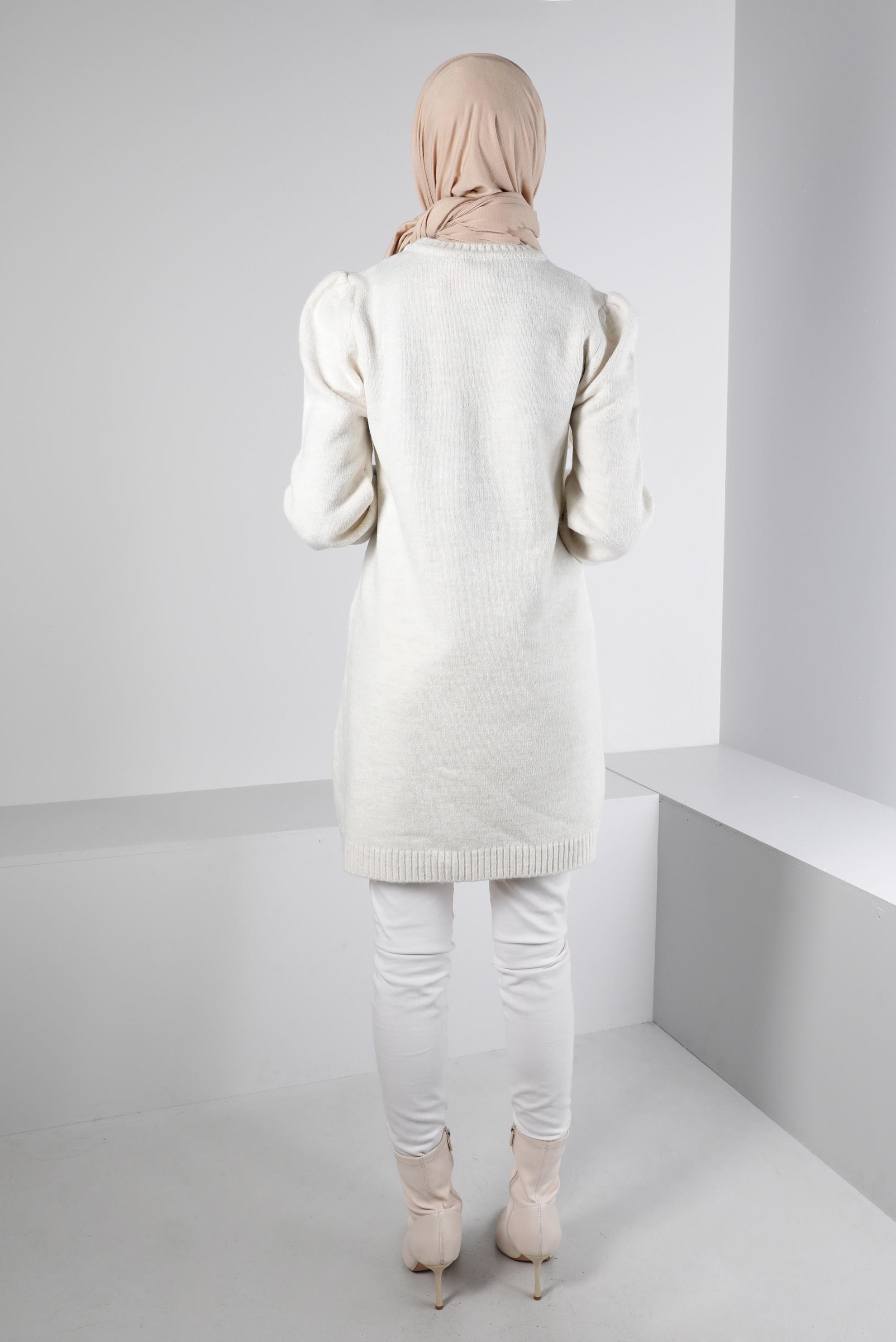 Tesettür giyim BEYAZ ÖRGÜ DESENLİ TRİKO TUNİK 43186 