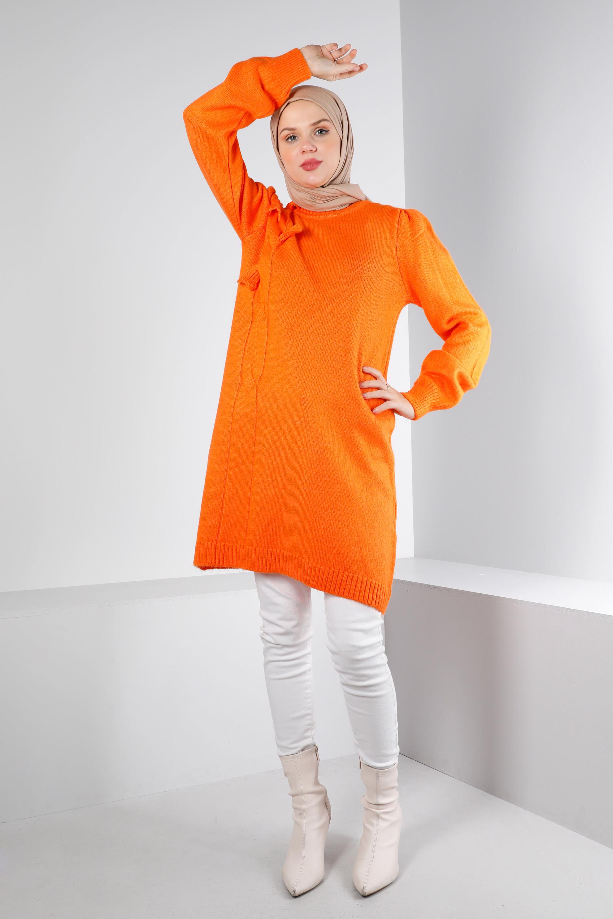 Tesettür giyim TURUNCU ÖRGÜ DESENLİ TRİKO TUNİK 43186 