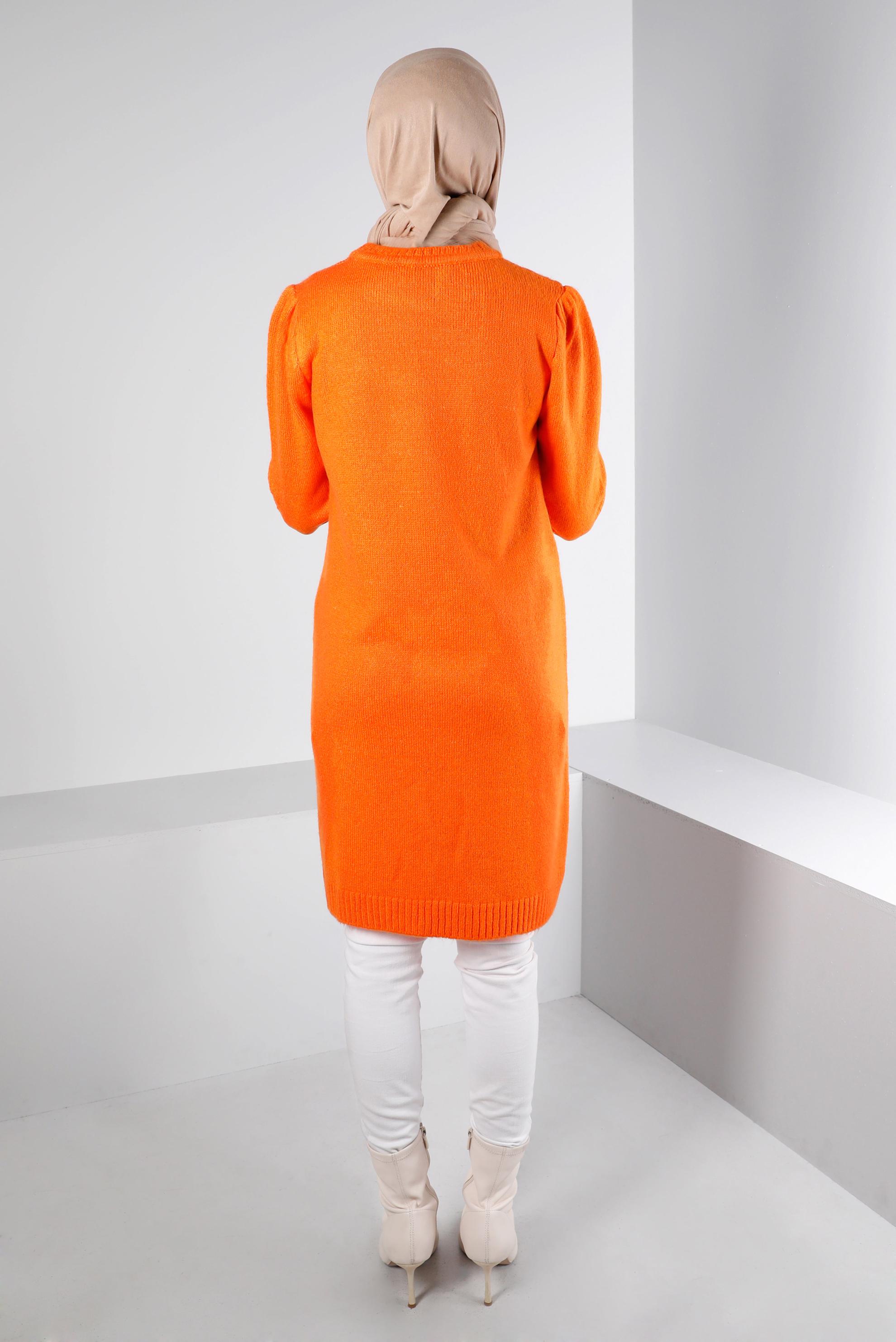 Tesettür giyim TURUNCU ÖRGÜ DESENLİ TRİKO TUNİK 43186 