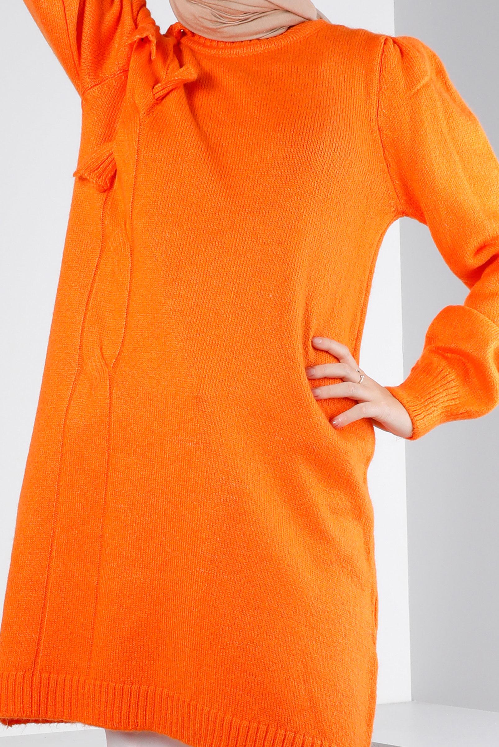 Tesettür giyim TURUNCU ÖRGÜ DESENLİ TRİKO TUNİK 43186 