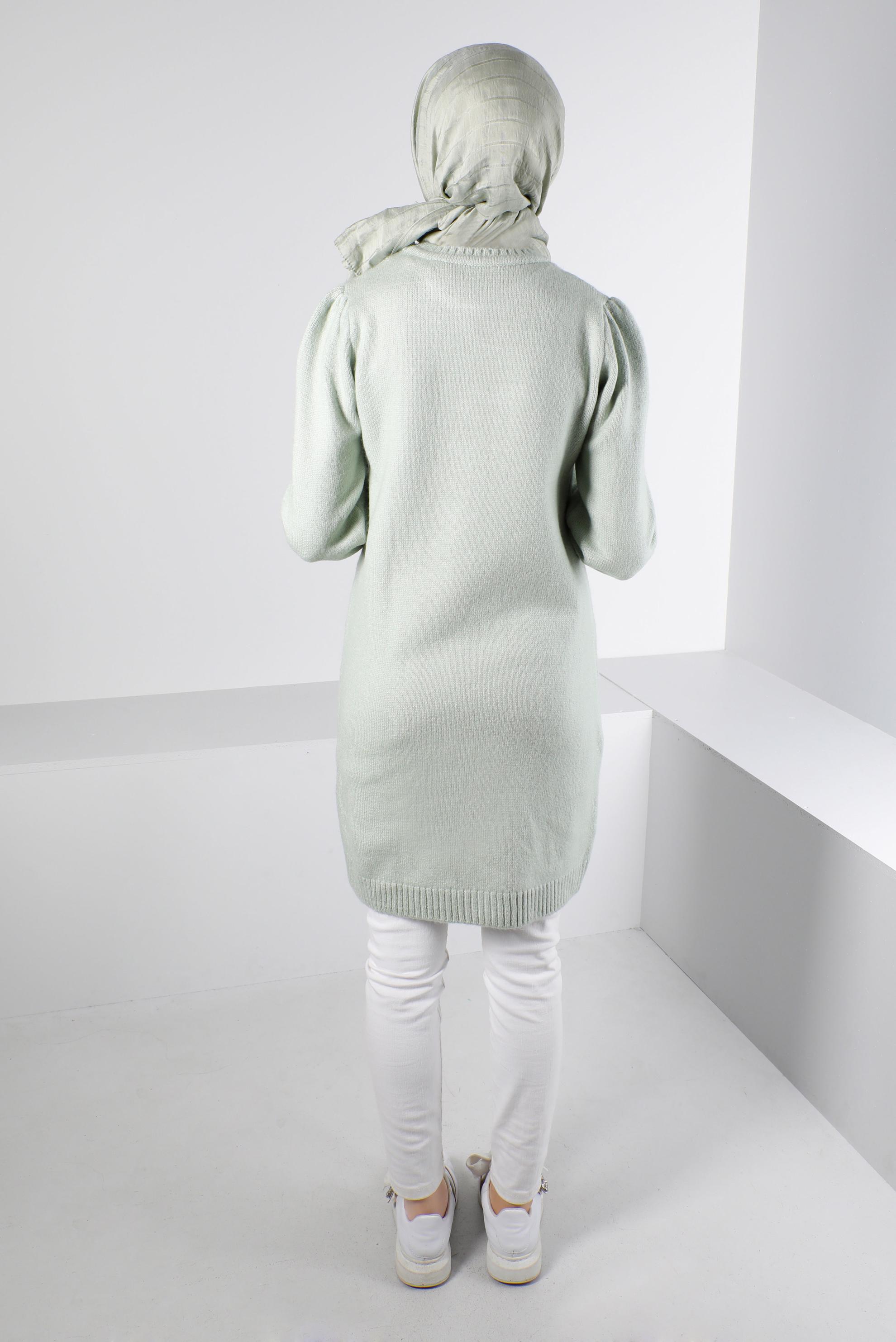 Tesettür giyim YEŞİL ÖRGÜ DESENLİ TRİKO TUNİK 43186 