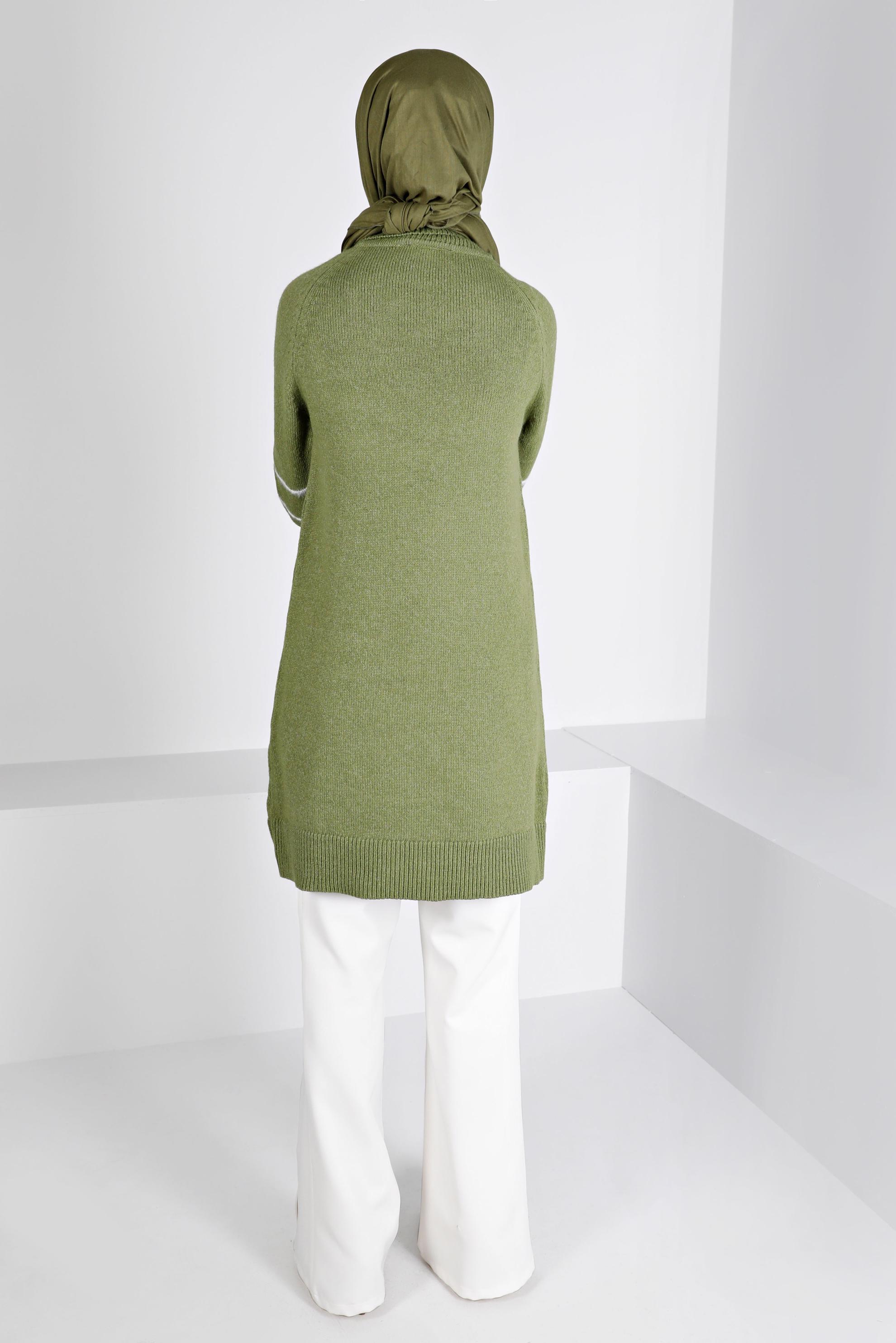 Tesettür giyim HAKİ MANŞETLERİ TÜYLÜ TRİKO TUNİK 43240