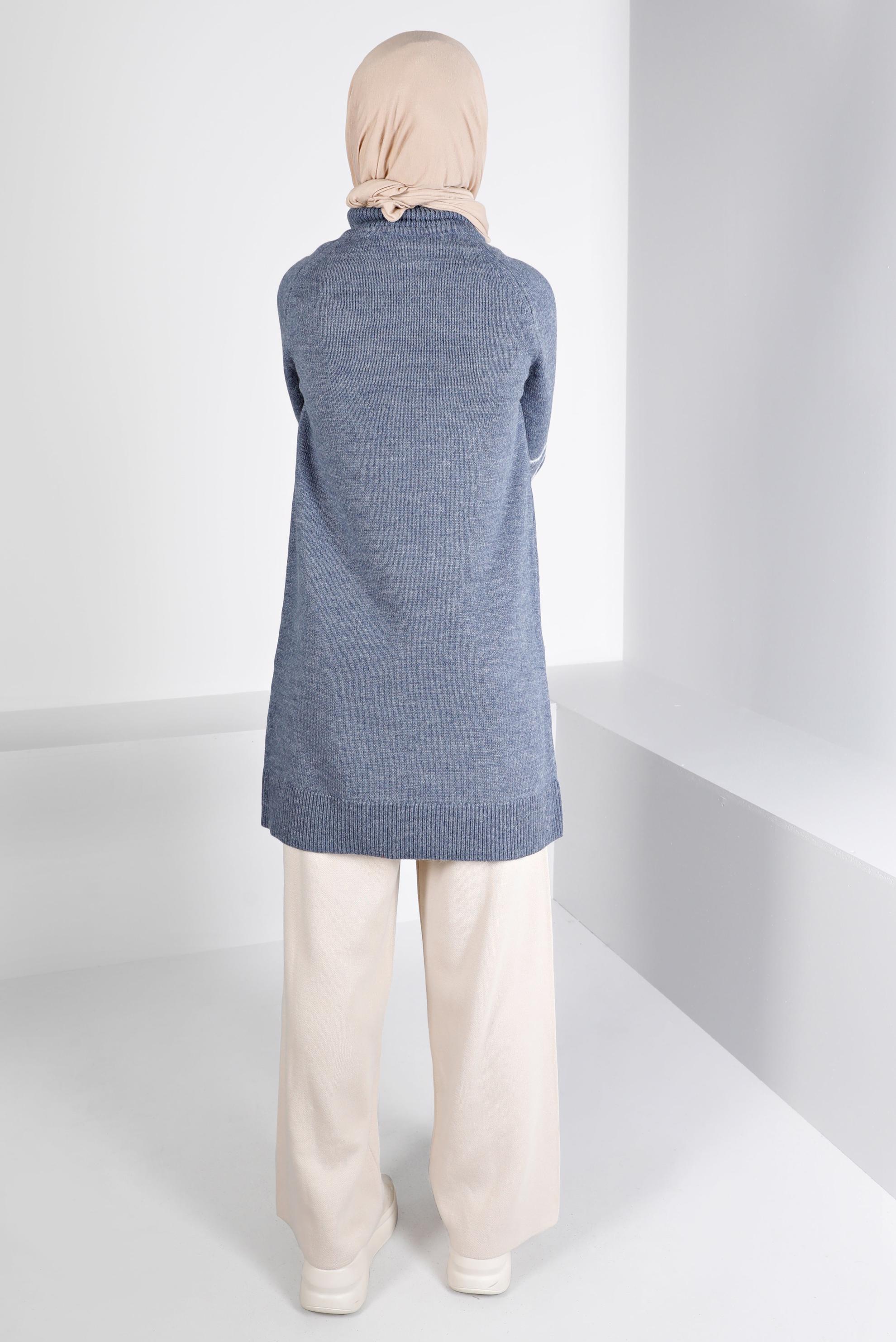 Tesettür giyim LACİVERT MANŞETLERİ TÜYLÜ TRİKO TUNİK 43240