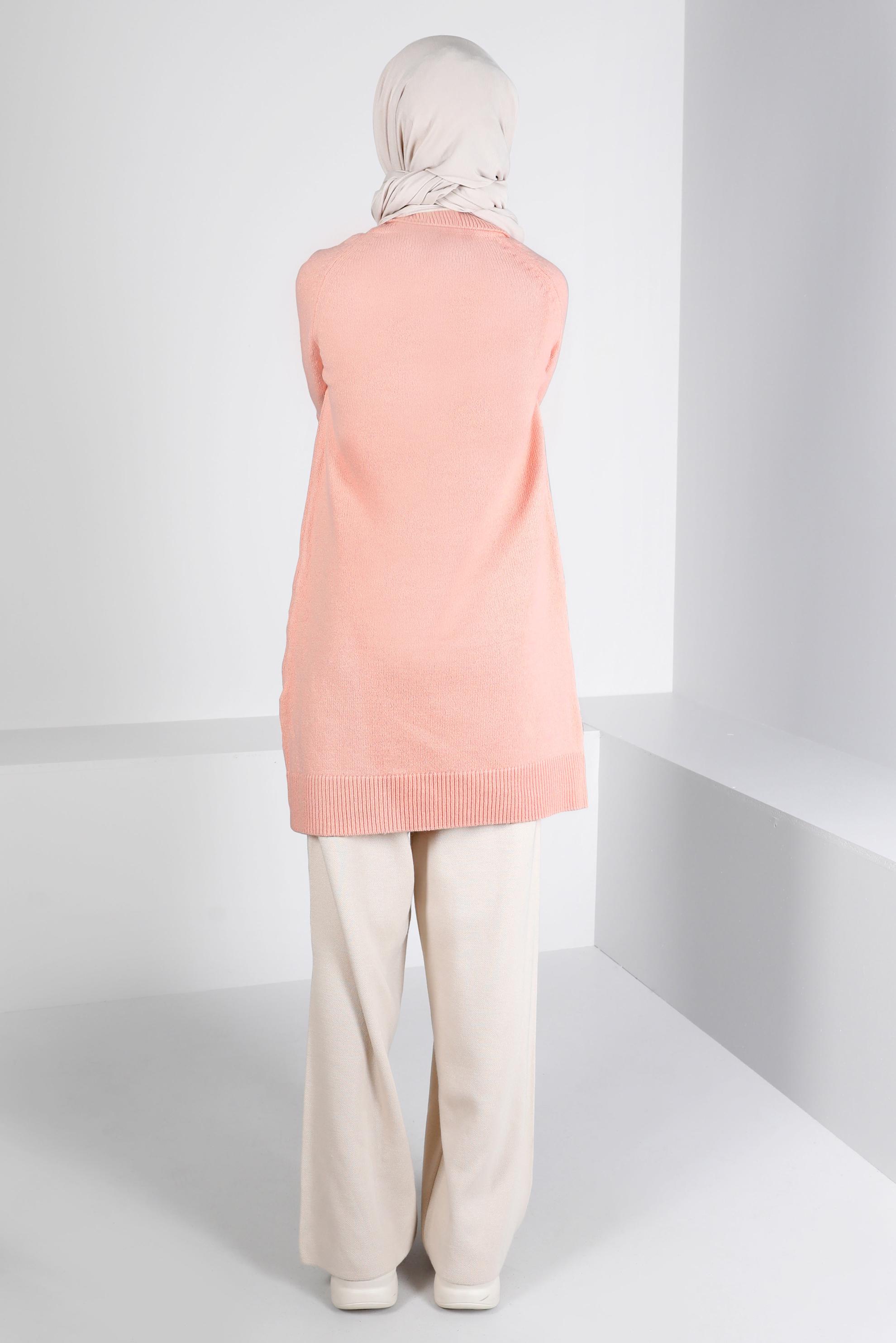 Tesettür giyim PUDRA MANŞETLERİ TÜYLÜ TRİKO TUNİK 43240