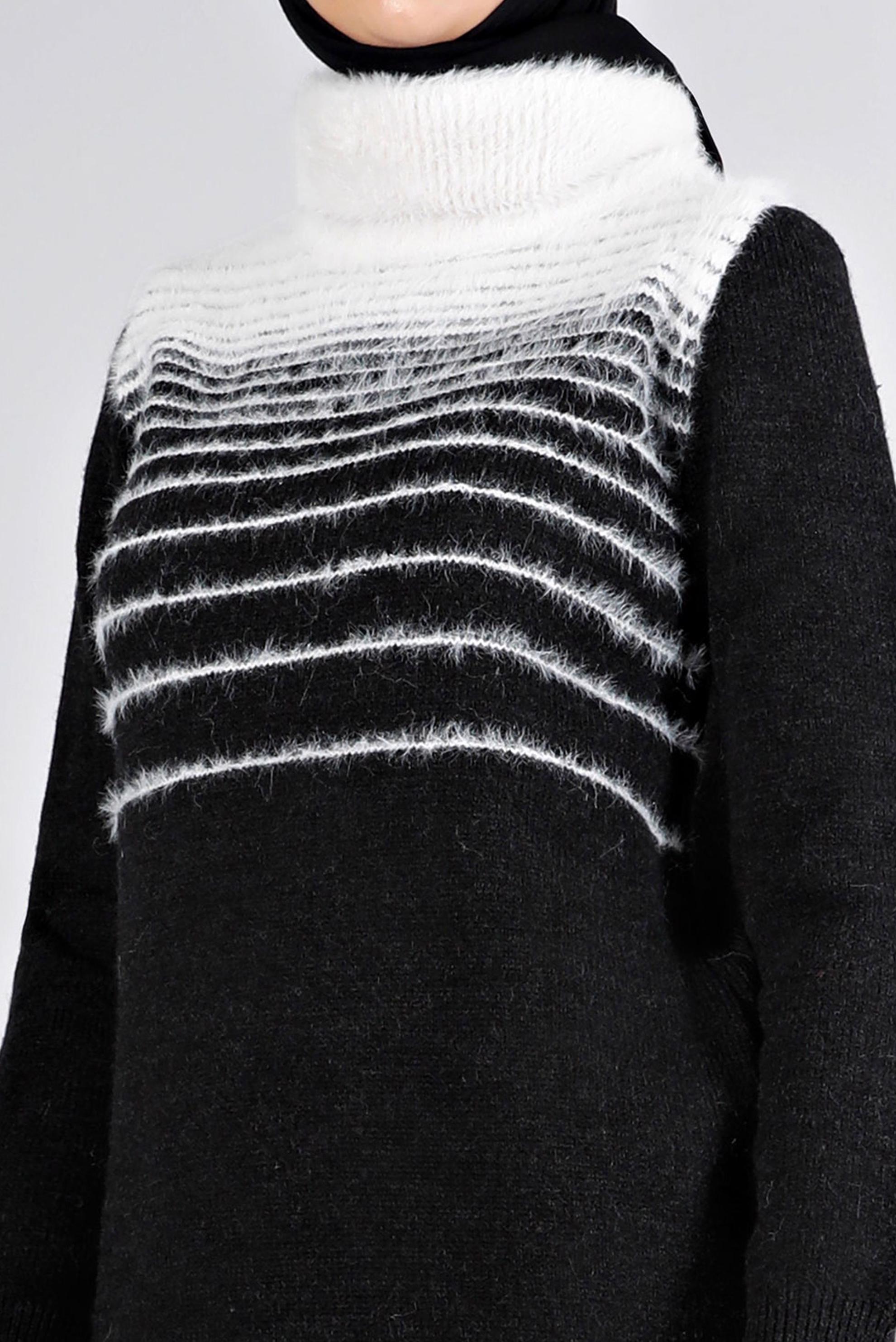 Tesettür giyim SİYAH TÜYLÜ BOĞAZLI TRİKO TUNİK 43241