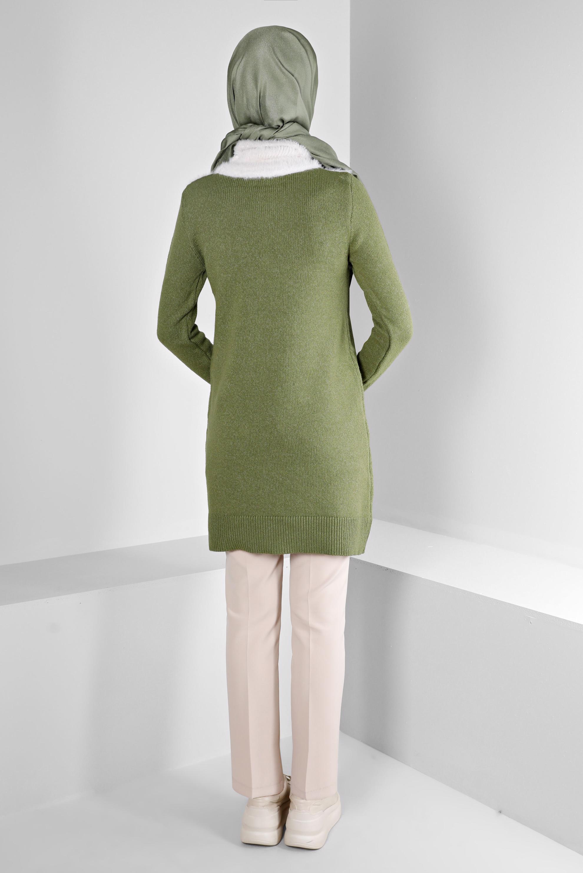 Tesettür giyim HAKİ TÜYLÜ BOĞAZLI TRİKO TUNİK 43241