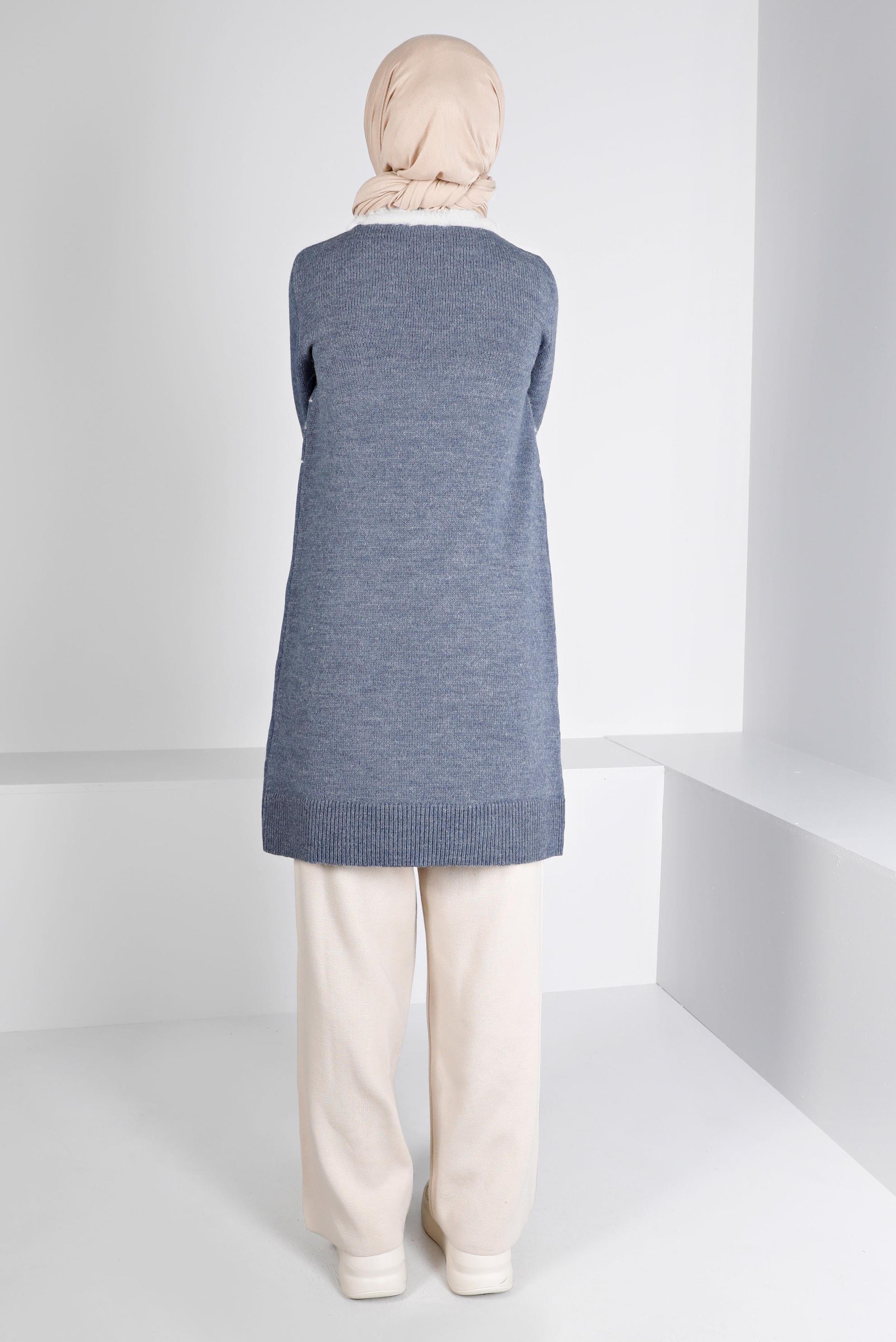 Tesettür giyim LACİVERT TÜYLÜ BOĞAZLI TRİKO TUNİK 43241