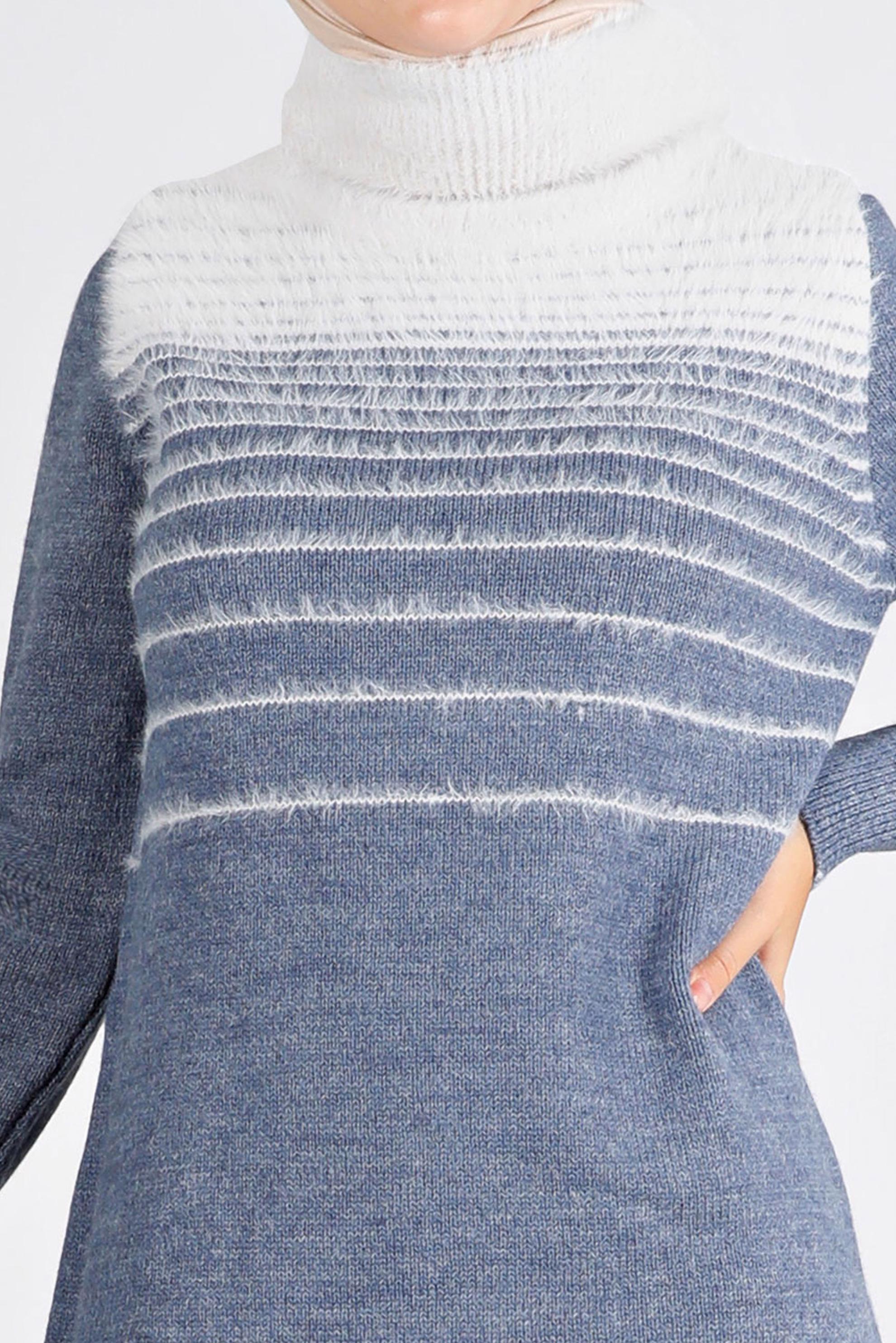 Tesettür giyim LACİVERT TÜYLÜ BOĞAZLI TRİKO TUNİK 43241