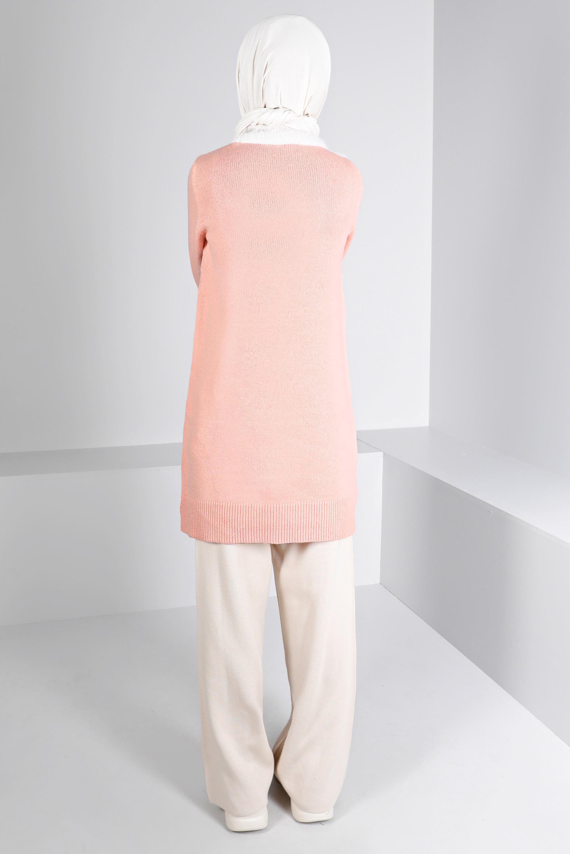 Tesettür giyim PUDRA TÜYLÜ BOĞAZLI TRİKO TUNİK 43241