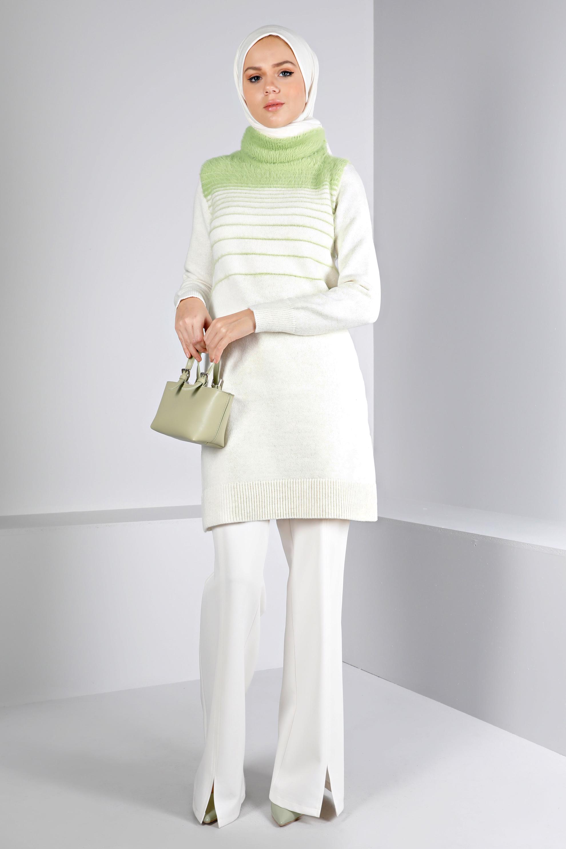 Tesettür giyim BEJ TÜYLÜ BOĞAZLI TRİKO TUNİK 43241