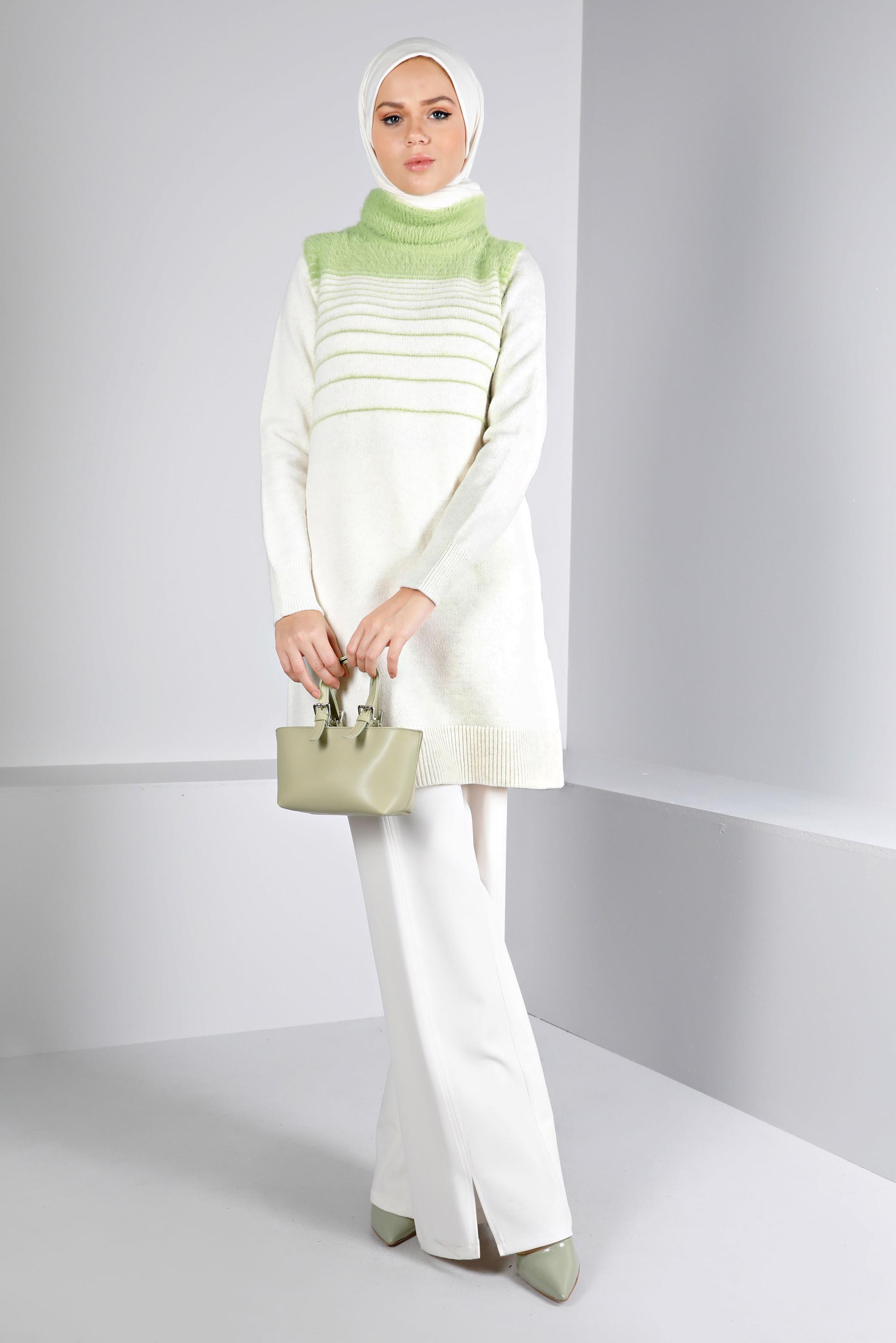 Tesettür giyim BEJ TÜYLÜ BOĞAZLI TRİKO TUNİK 43241