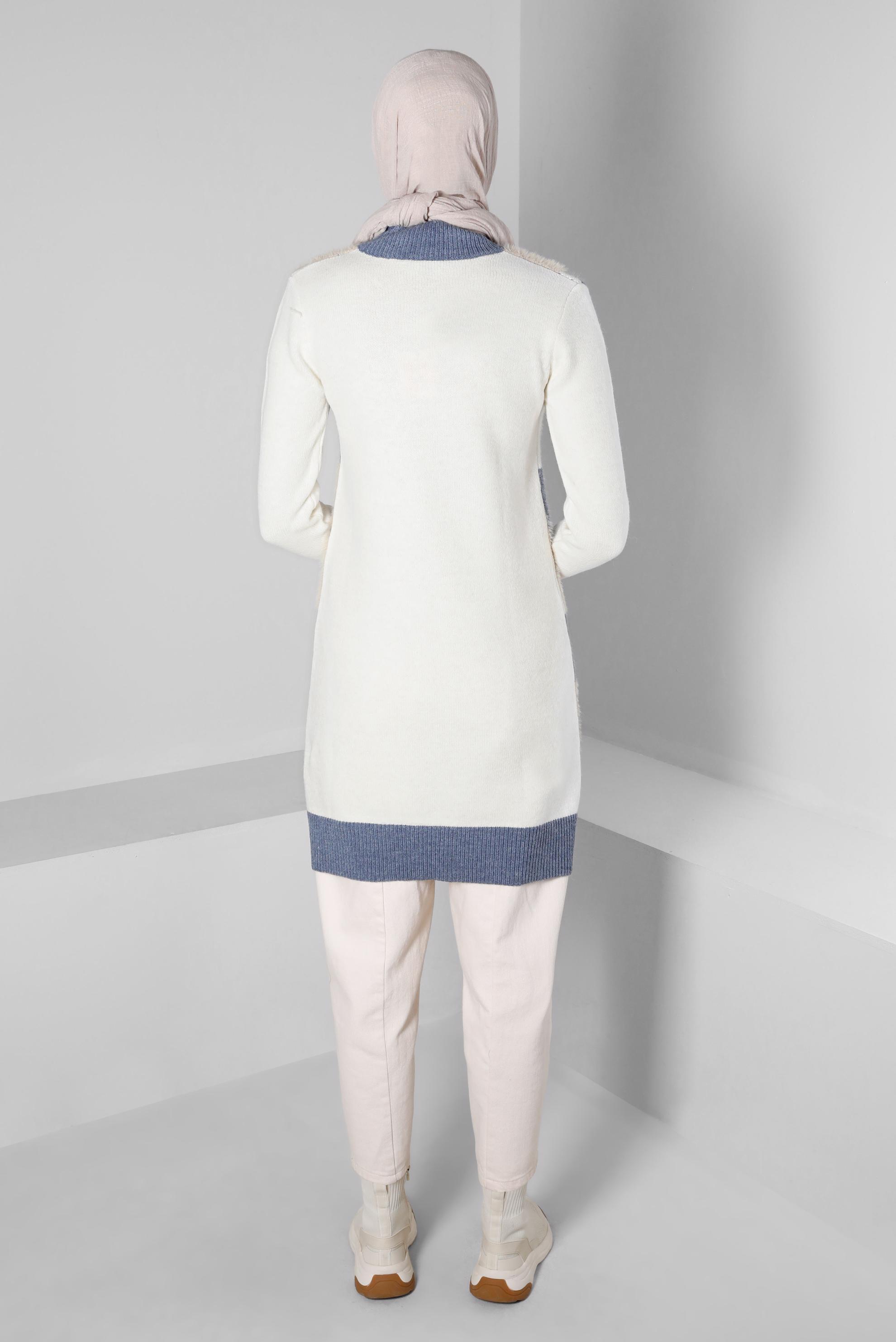 Tesettür giyim BEJ KARE DESENLİ RENKLİ TRİKO TUNİK 43243 