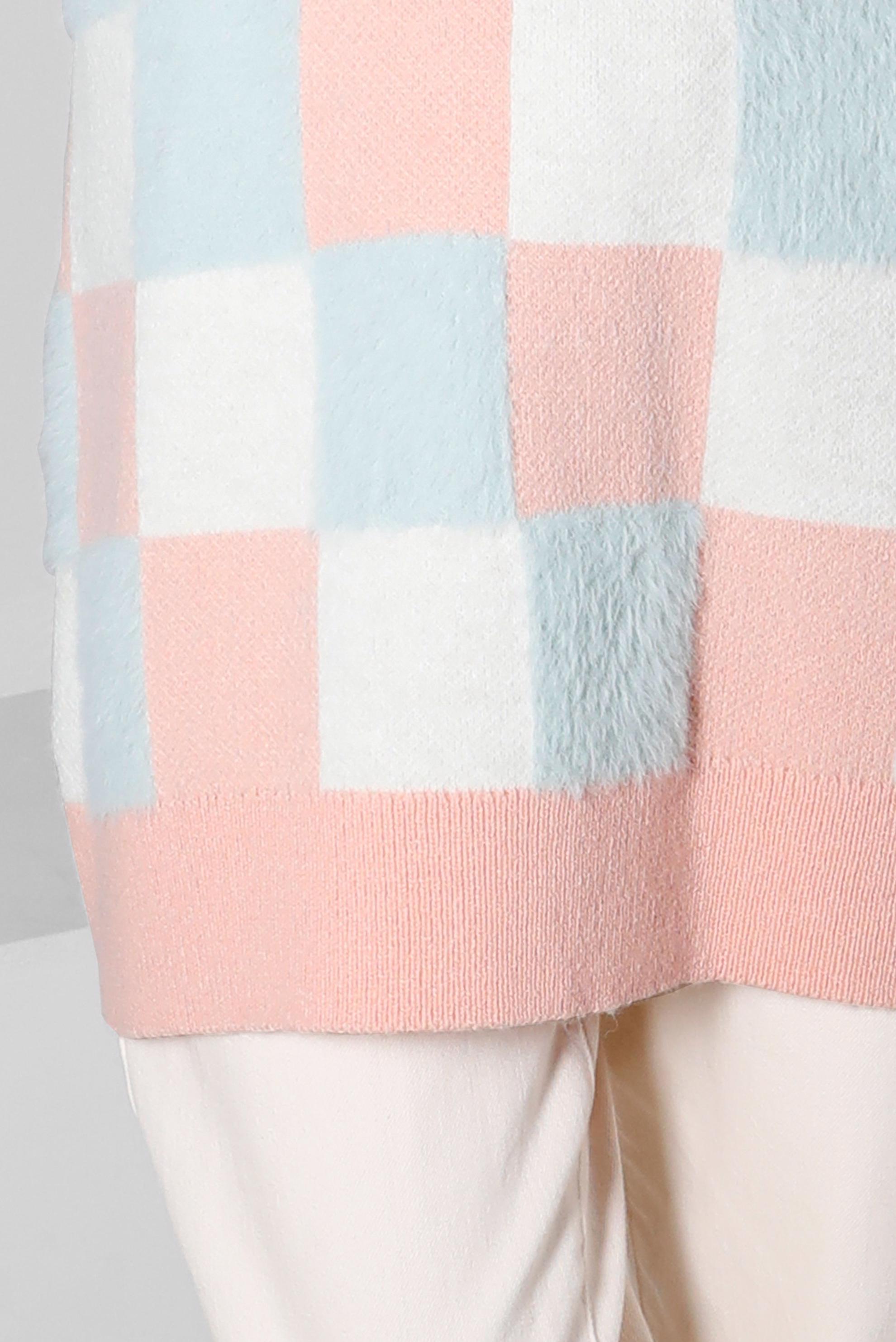 Tesettür giyim BEJ KARE DESENLİ RENKLİ TRİKO TUNİK 43243 