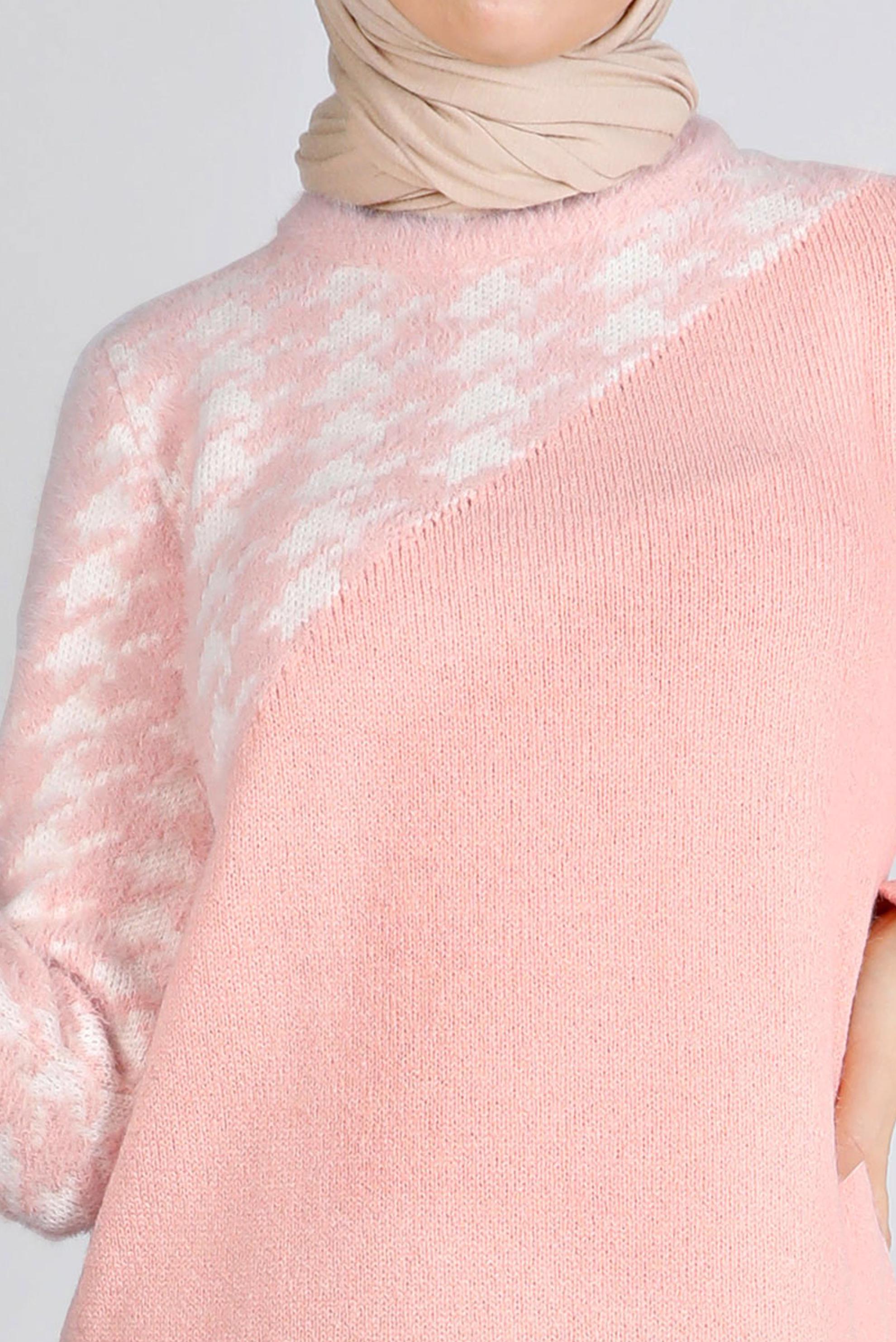 Tesettür giyim PUDRA KAZAYAĞI DESEN DETAYLI TRİKO TUNİK 43244 