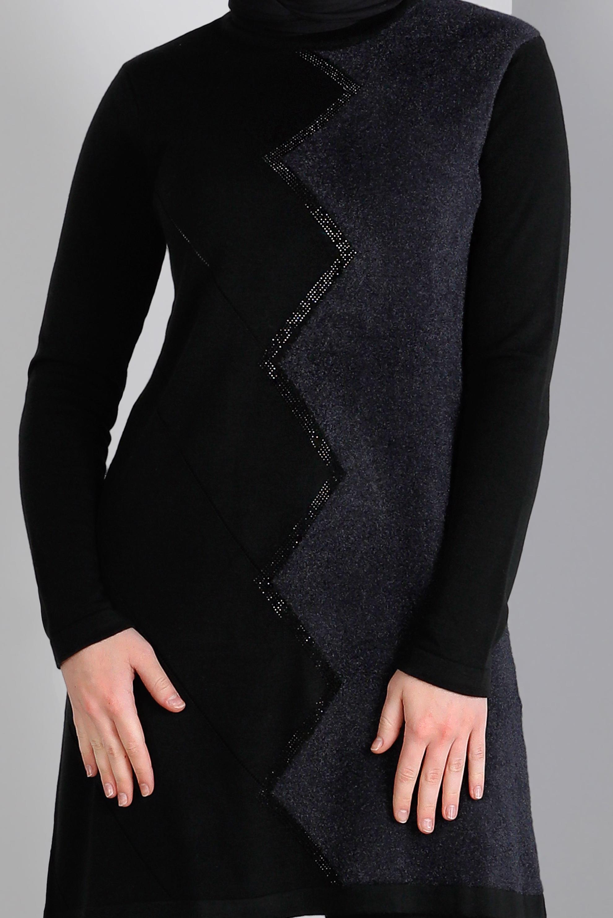 Tesettür giyim SİYAH DESENLİ AKRİLİK TRİKO TUNİK 43246