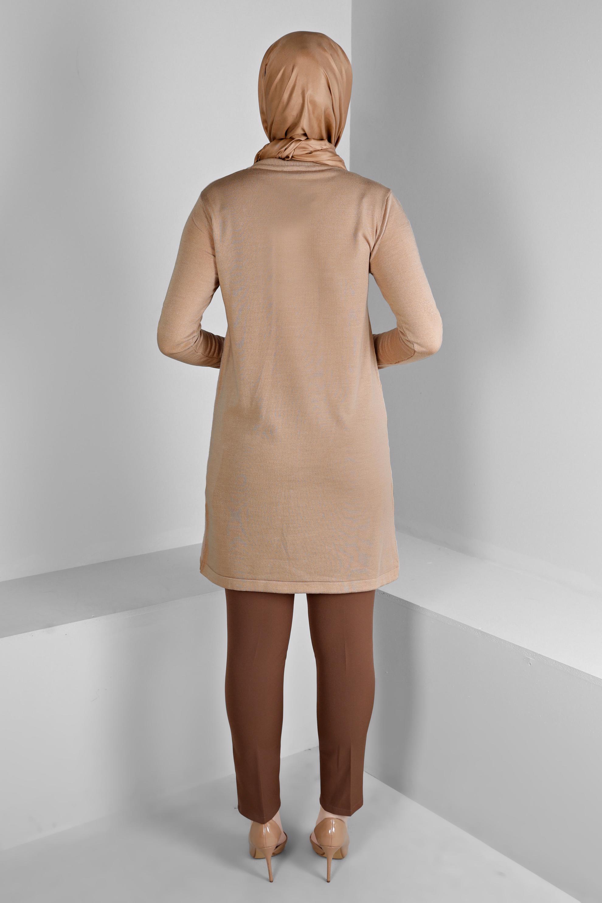 Tesettür giyim KAHVE DESENLİ AKRİLİK TRİKO TUNİK 43246