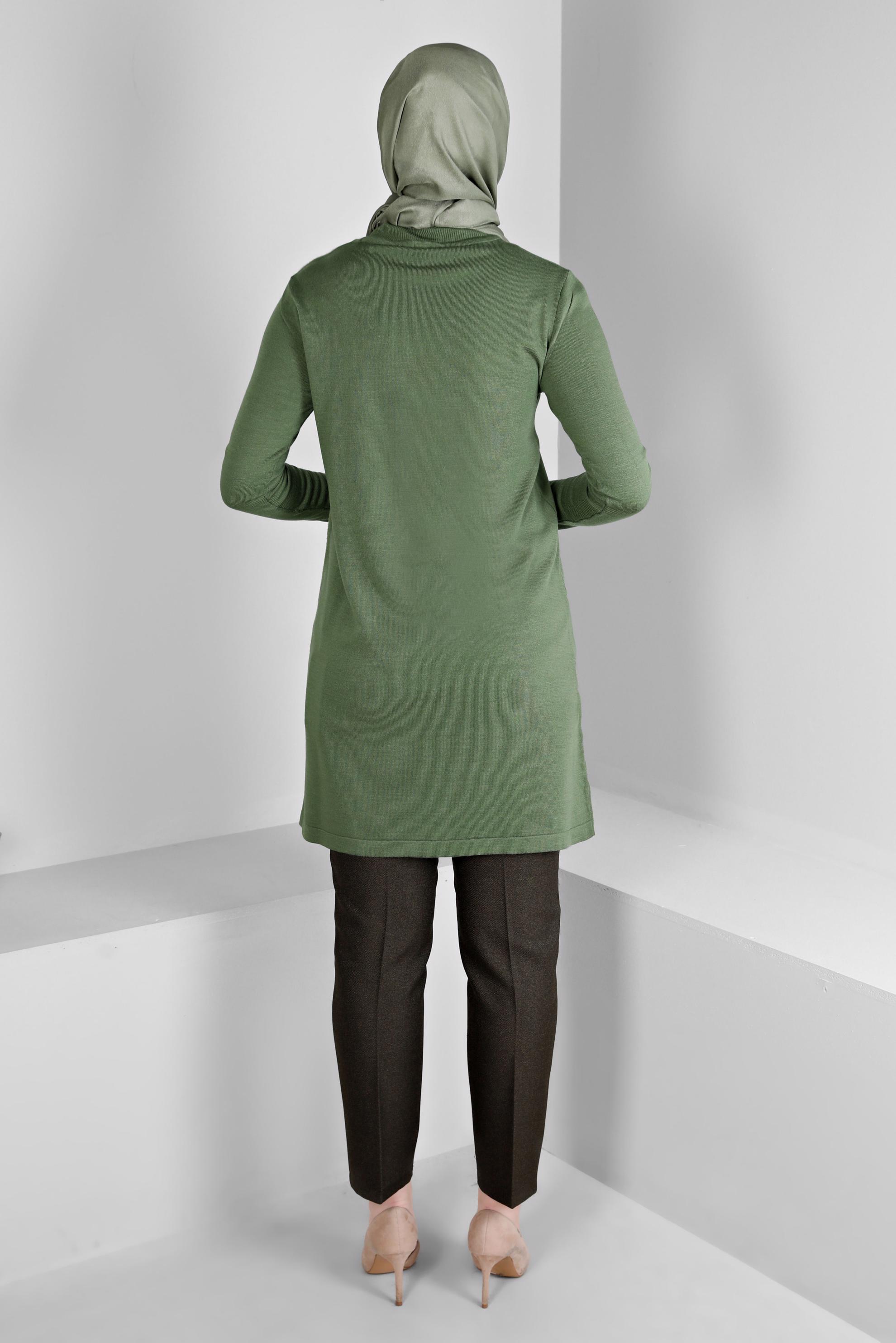 Tesettür giyim HAKİ DESENLİ AKRİLİK TRİKO TUNİK 43246