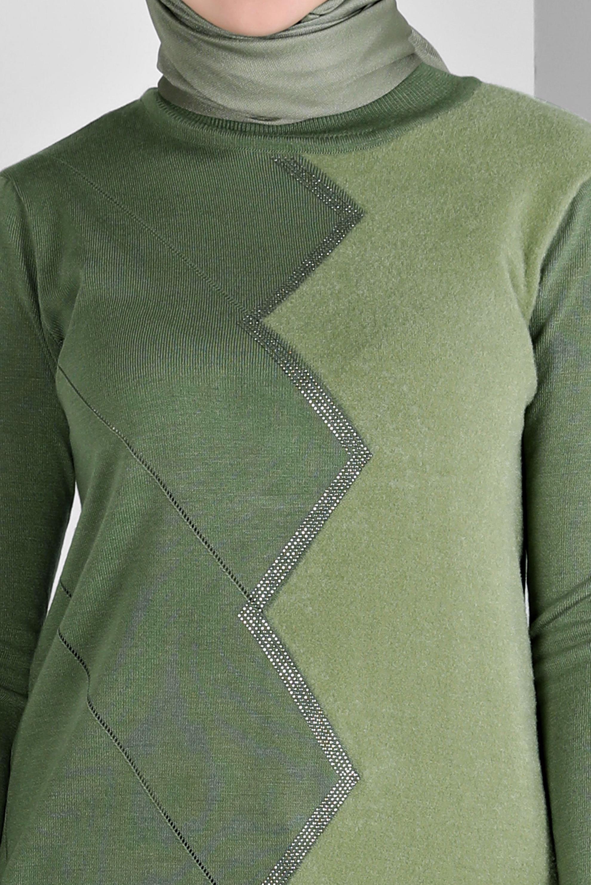 Tesettür giyim HAKİ DESENLİ AKRİLİK TRİKO TUNİK 43246