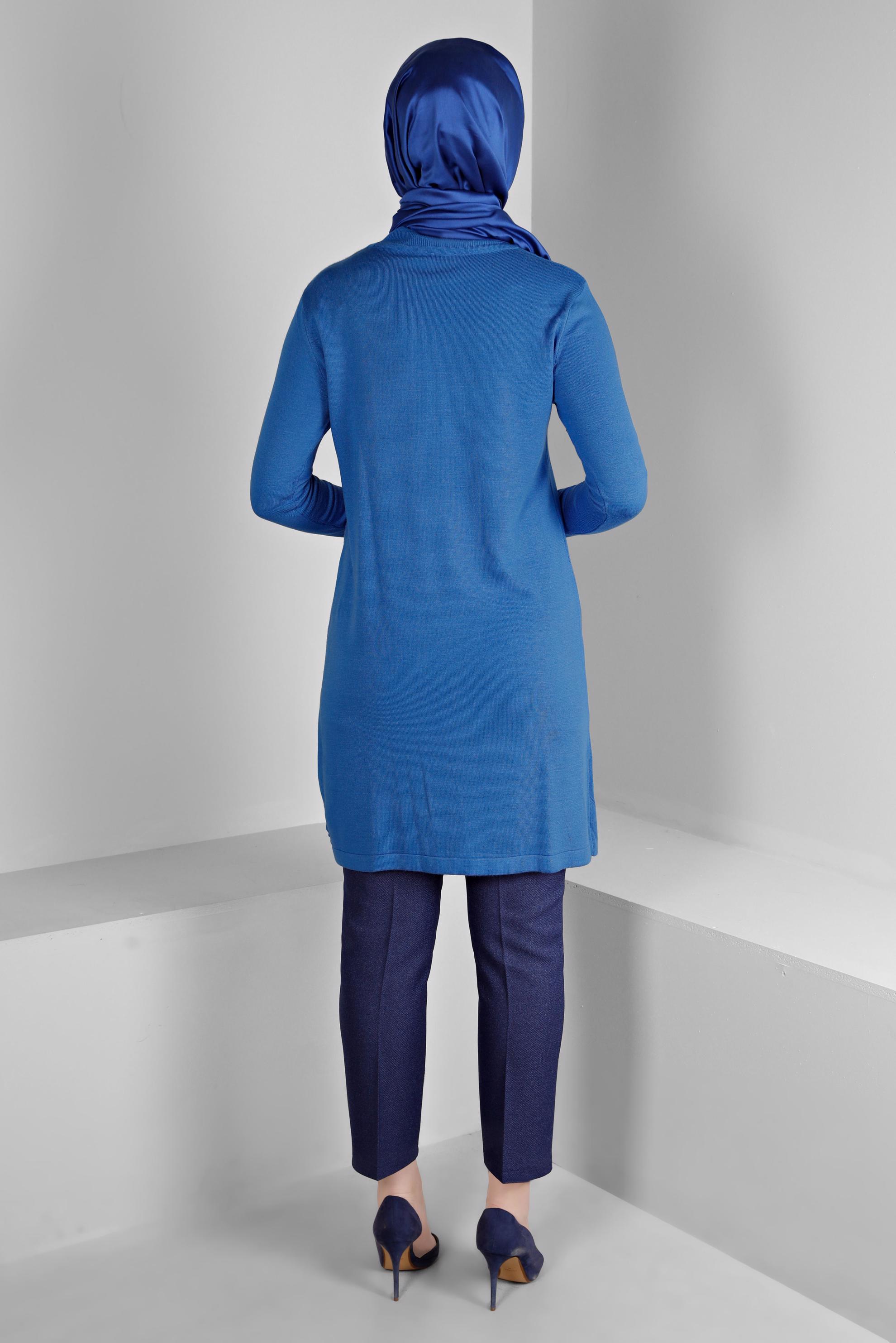 Tesettür giyim LACİVERT DESENLİ AKRİLİK TRİKO TUNİK 43246