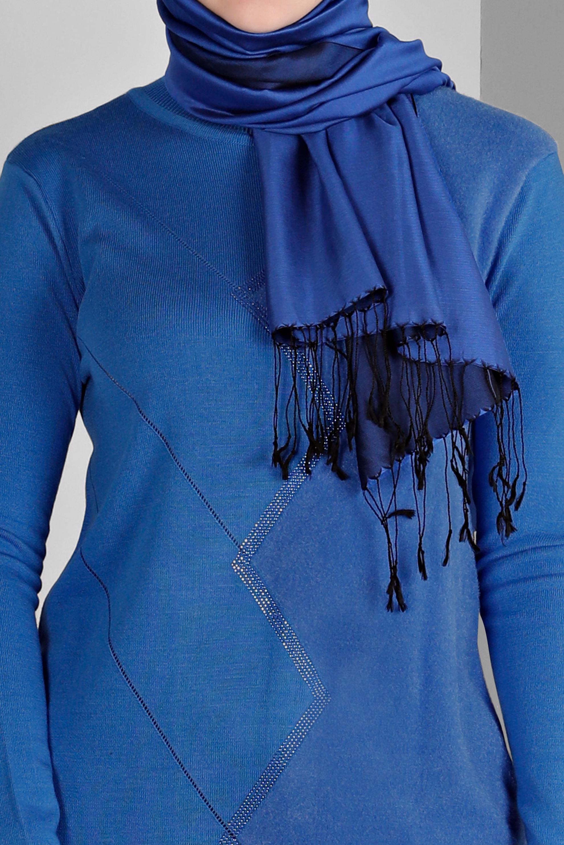 Tesettür giyim LACİVERT DESENLİ AKRİLİK TRİKO TUNİK 43246