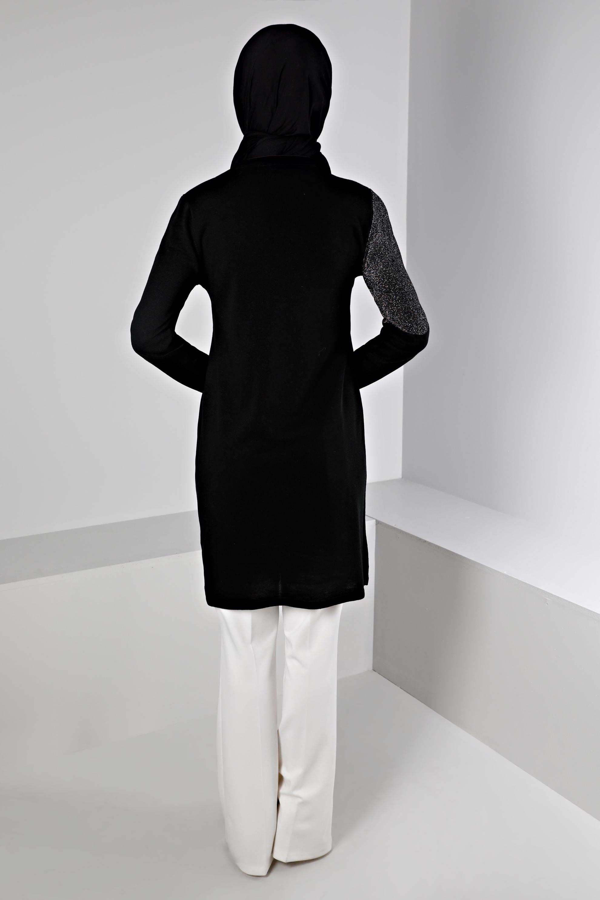 Tesettür giyim SİYAH SİMLİ TRİKO TUNİK 43247 