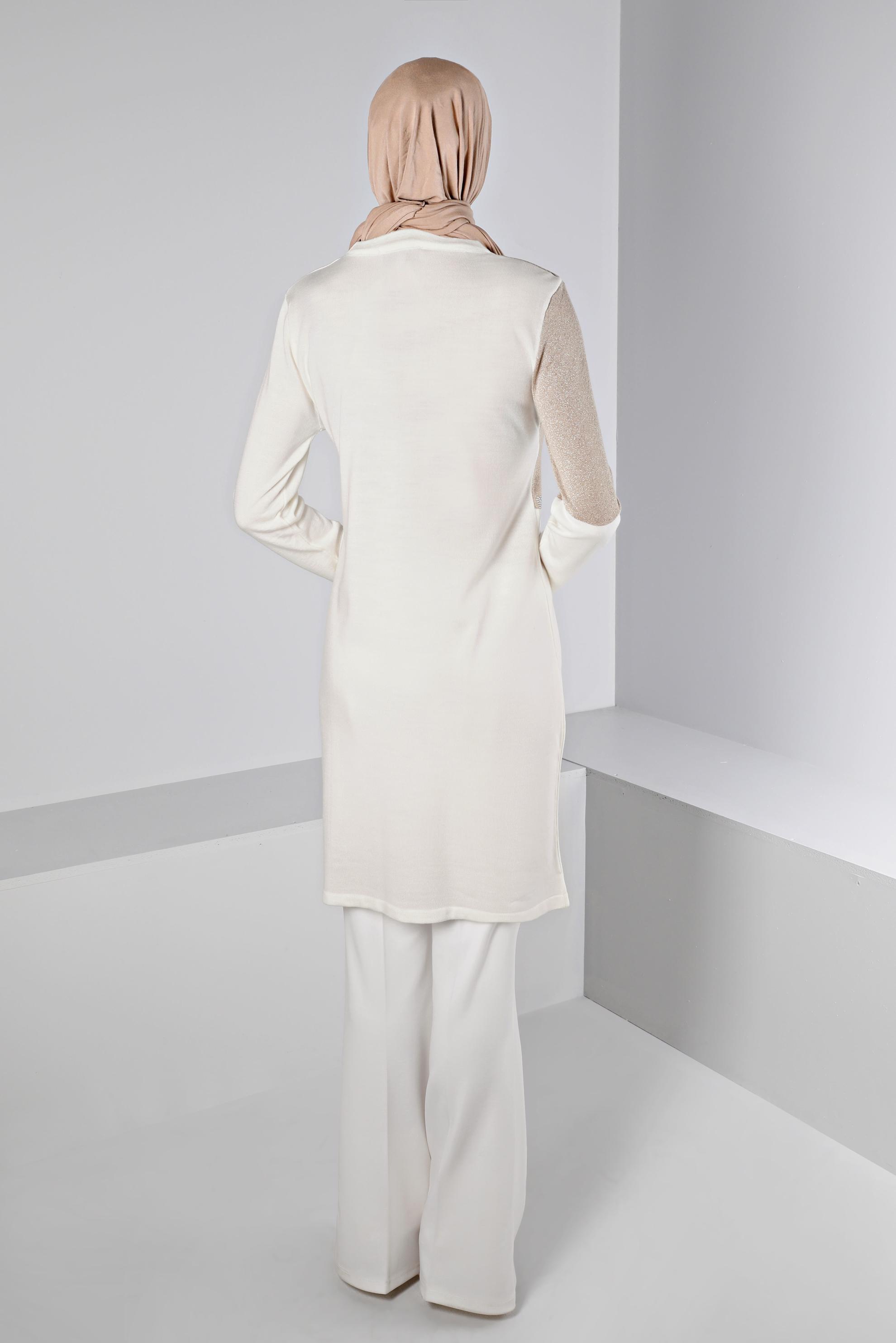 Tesettür giyim BEYAZ SİMLİ TRİKO TUNİK 43247 