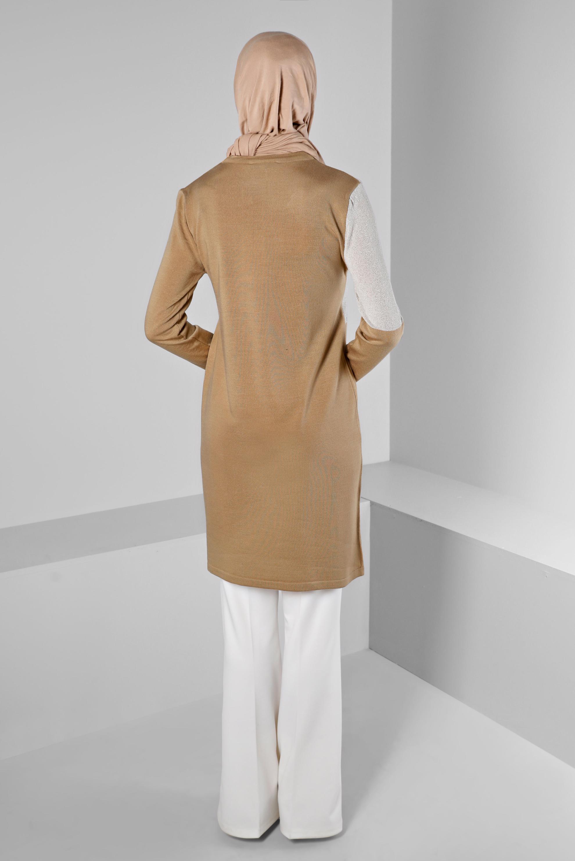 Tesettür giyim KAHVE SİMLİ TRİKO TUNİK 43247 