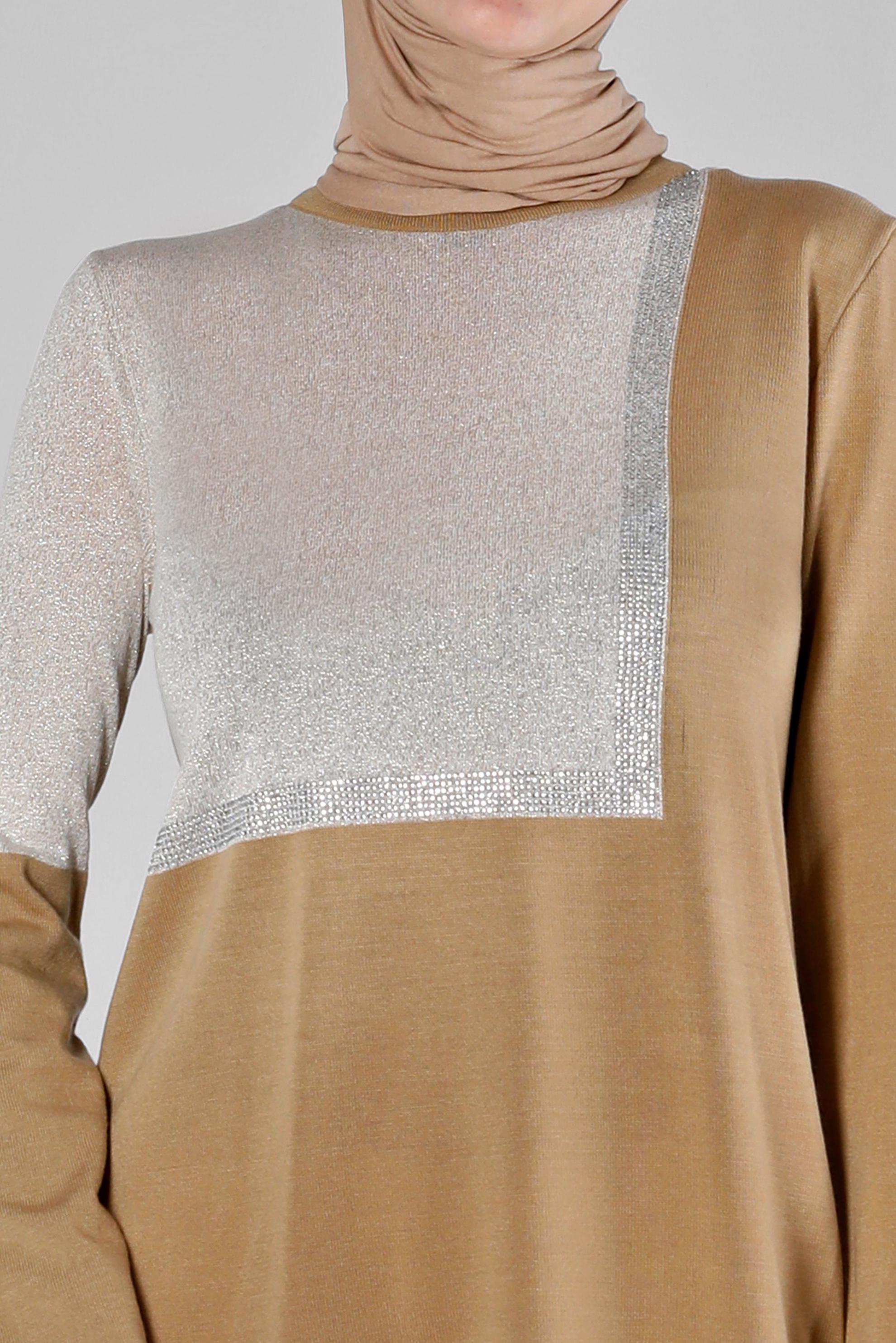 Tesettür giyim KAHVE SİMLİ TRİKO TUNİK 43247 