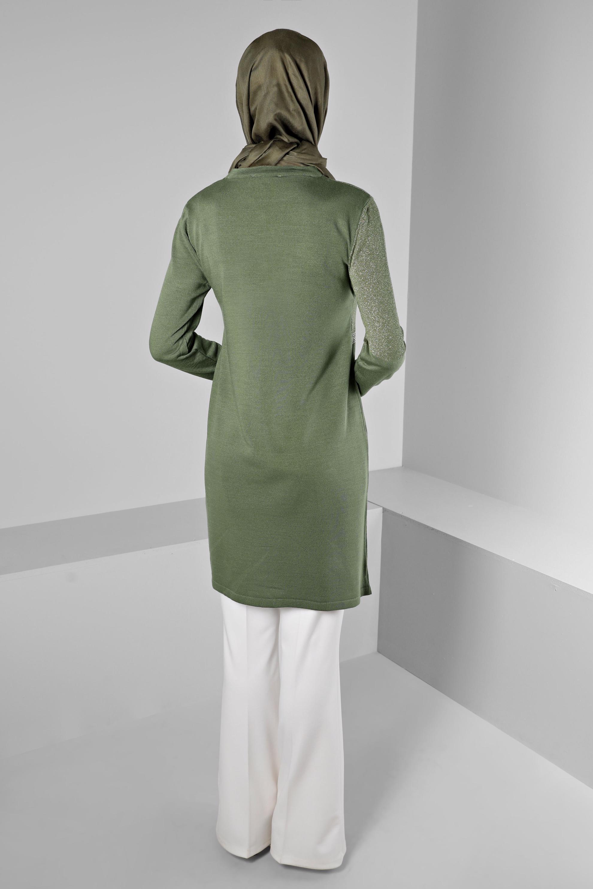 Tesettür giyim HAKİ SİMLİ TRİKO TUNİK 43247 